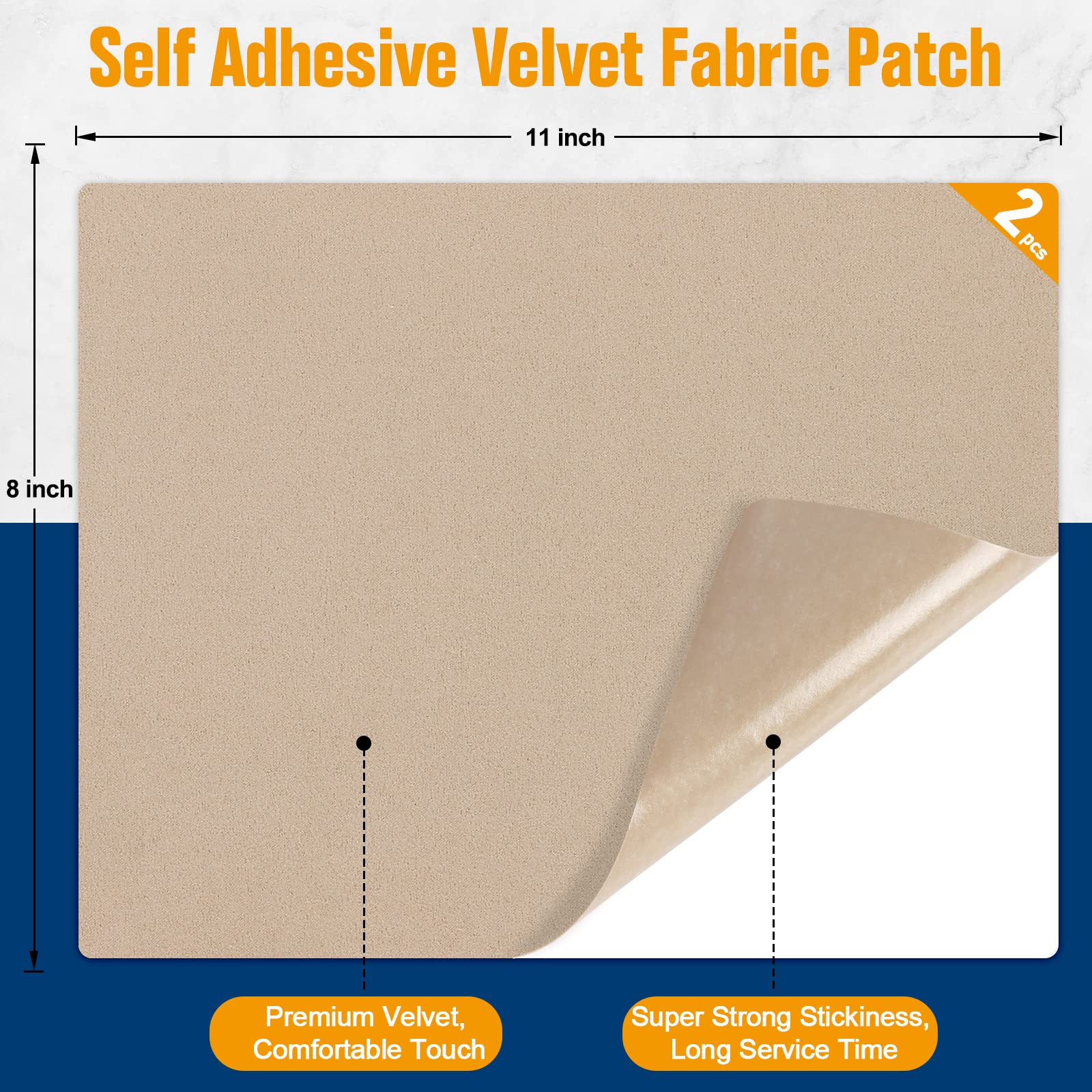 ILOFRI 8x11 Inch Self-Adhesive Fabric Couch Repair Patch (2PCS) - Velvet Microfiber Flannel Sofa Upholstery Patch for Furniture, Loveseat, Car Seats, Office Chairs - Perfect for Home, Office & Car Interior Repairs - Apricot Color