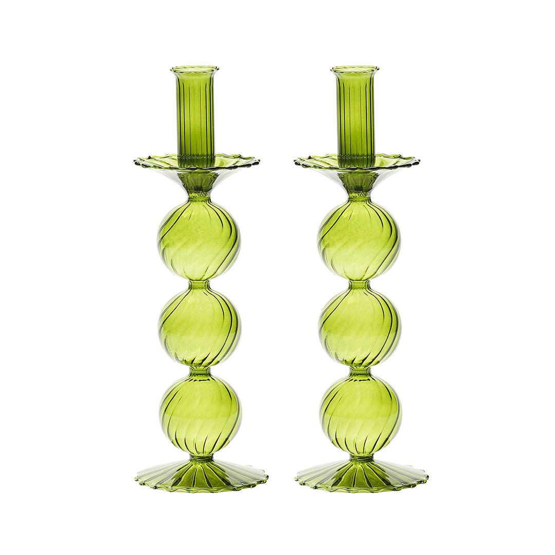 Elegant Iris Candle Holders Set of 2 - Olive Green Glass Votive Candle Holders for Home Decor, Wedding Centerpieces, Tabletop Decorations & Romantic Ambiance