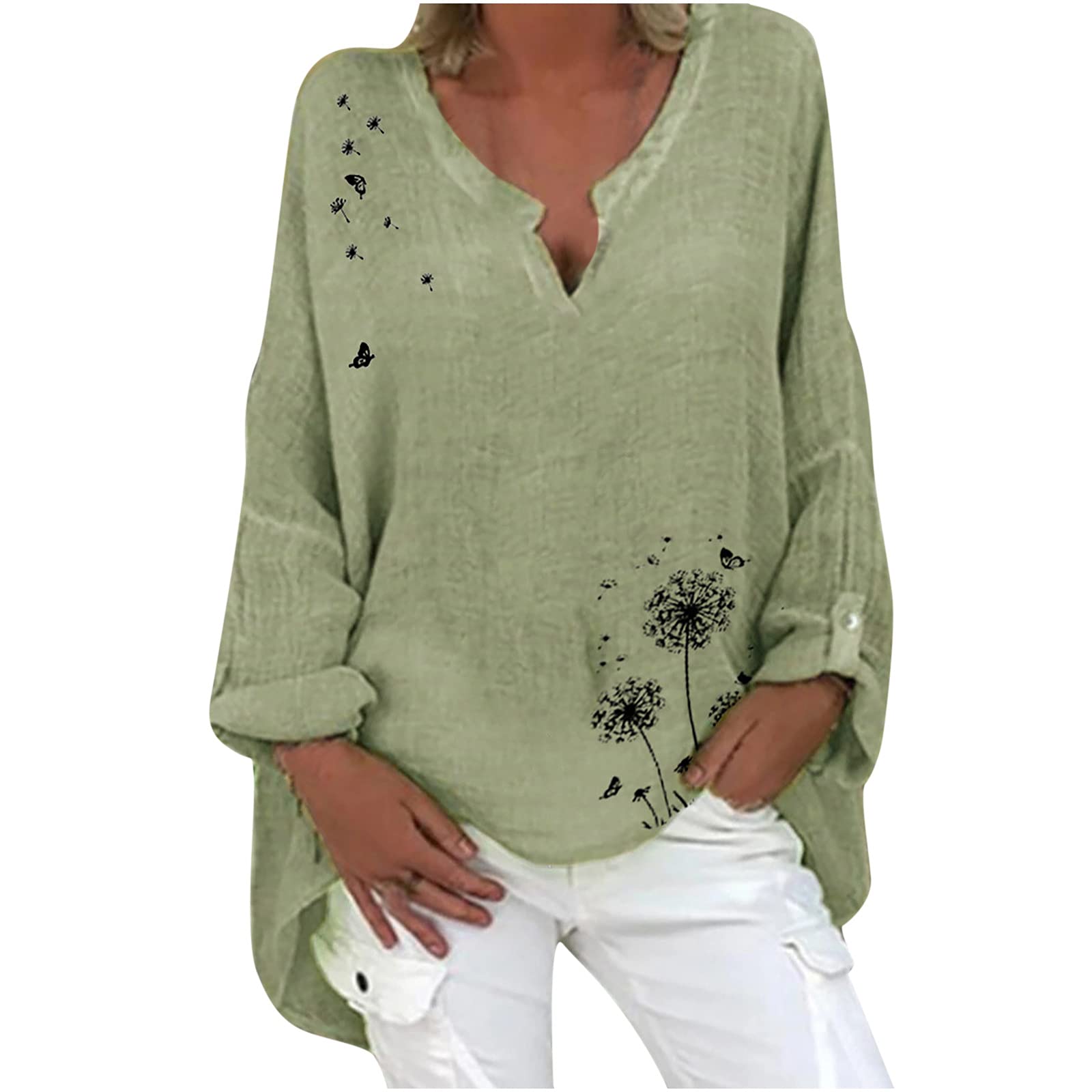 Plus Size Linen Tops for Women - Breathable Short Sleeve Tunic Tops | Loose Fit Summer Blouses to Wear with Leggings | Casual & Dressy Tops for Work, Vacation & Everyday Wear