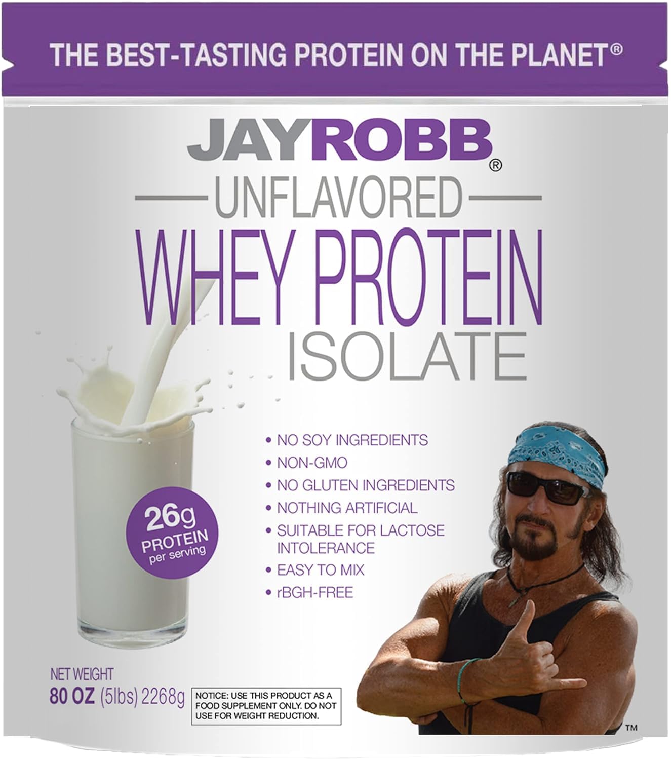 Jay Robb Whey Protein Isolate Powder - Low Carb, Keto Friendly, Vegetarian, Gluten Free, Lactose Free, No Sugar Added, Non-GMO (80 oz, Unflavored) | Perfect for Smoothies, Baking & Post-Workout Recovery