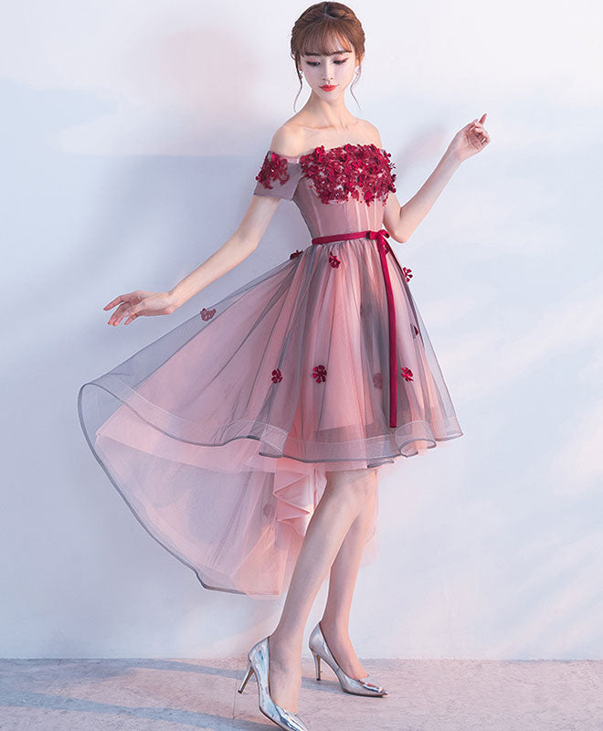 Elegant High Low Lace Tulle Off Shoulder Prom Dress for Homecoming, Evening Gala & Special Occasions - Perfect for Dances, Weddings & Formal Events