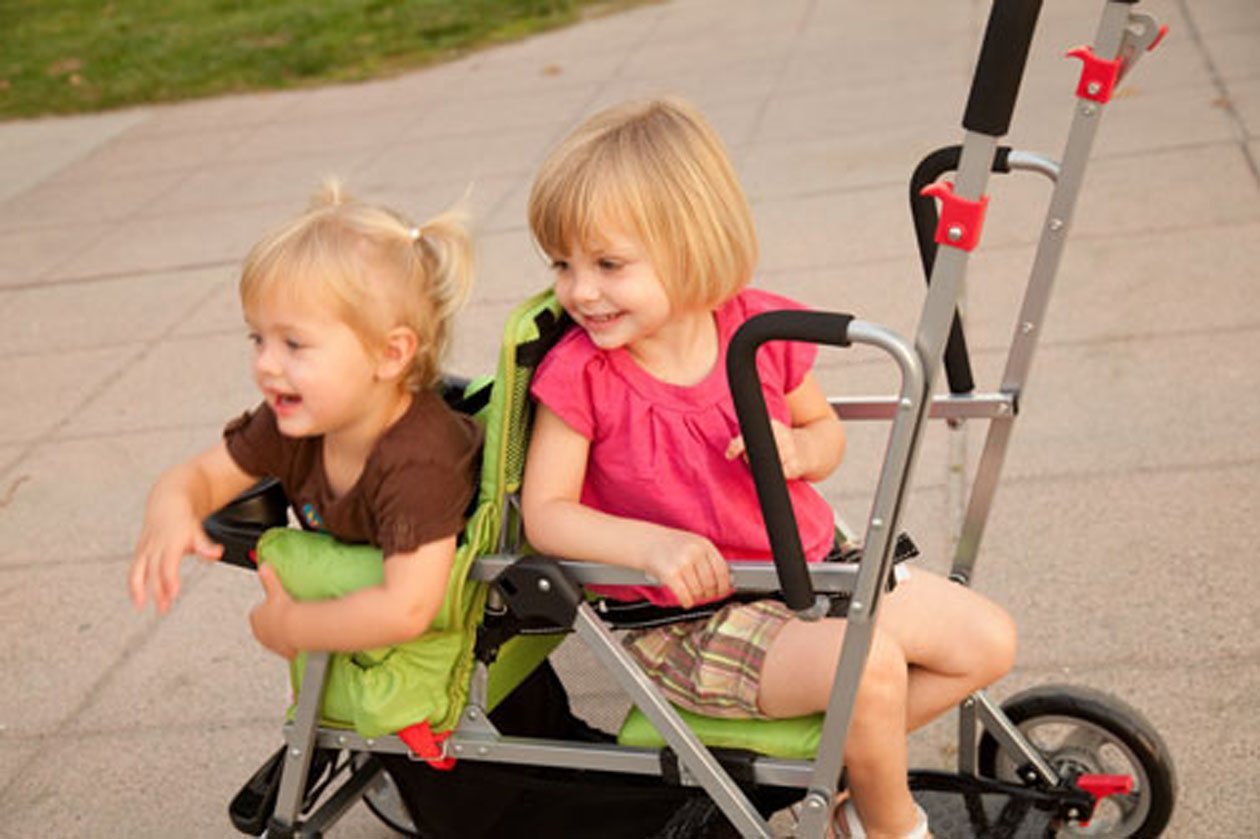 Joovy Caboose Sit and Stand Double Stroller - 3-Way Reclining Seats with Rear Bench & Standing Platform | Universal Car Seat Adapter | Amber | Perfect for Twins, Siblings & Urban Outings