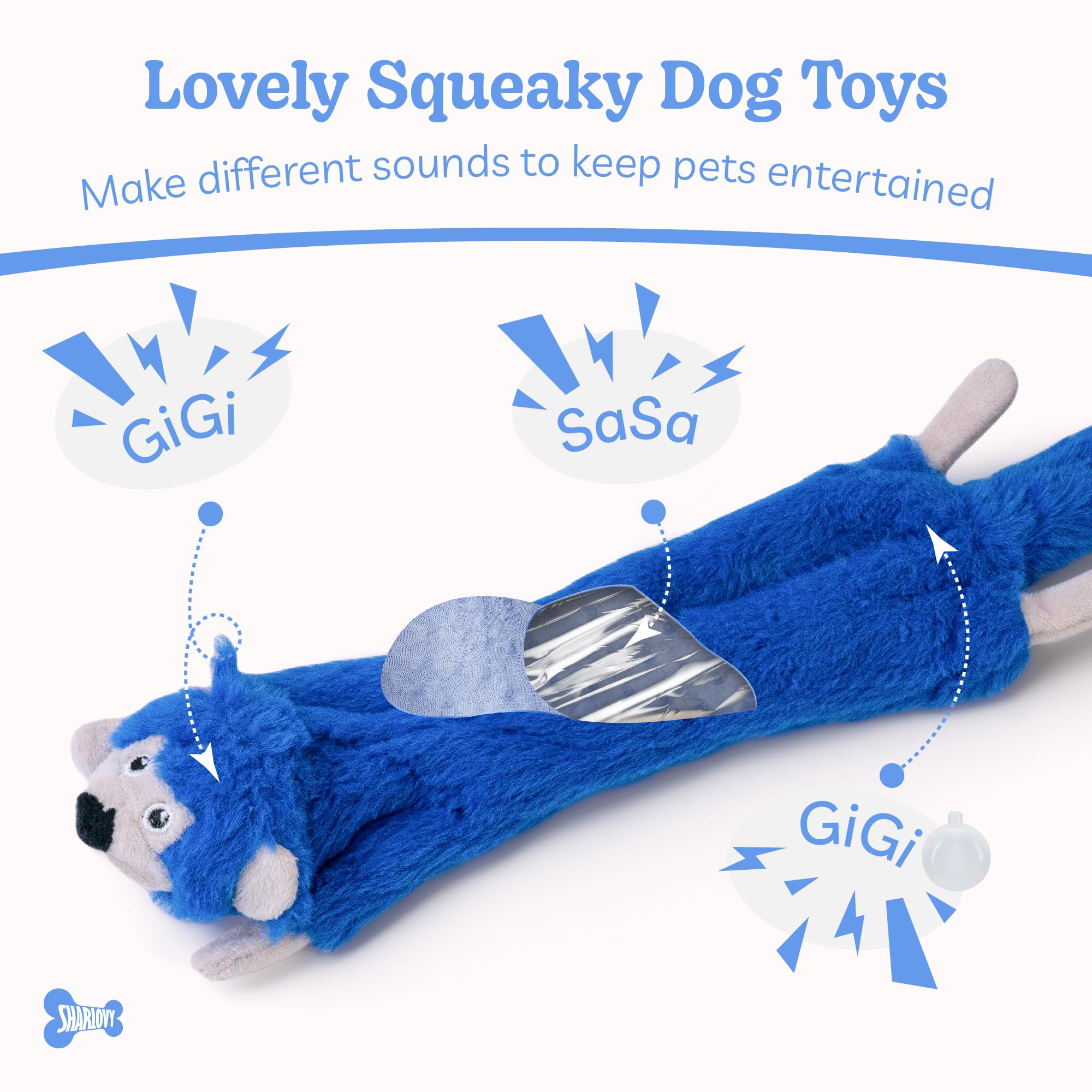 SHARLOVY 5 Pack Squeaky & Crinkle Dog Toys for Small Dogs - Durable No-Stuffing Chew Toys for Teething Puppies, Cute Plush Animal Pet Toys for Indoor Play & Training