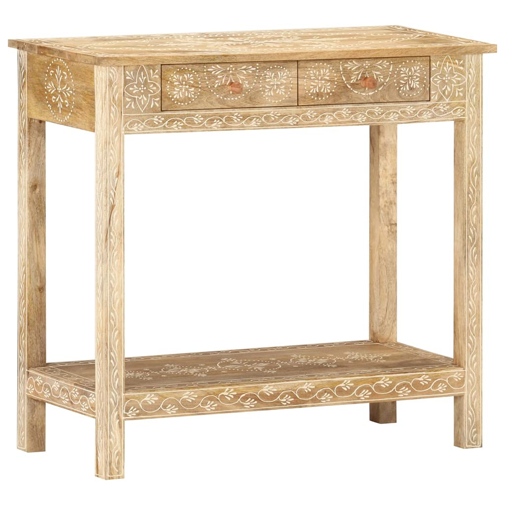 Solid Mango Wood Dressing Table with Drawer - 31.5x13.8x29.1 Inch Multi-Purpose Console Table for Bedroom, Living Room, Entryway & Hallway - Perfect as Vanity Desk, Side Table or Nightstand