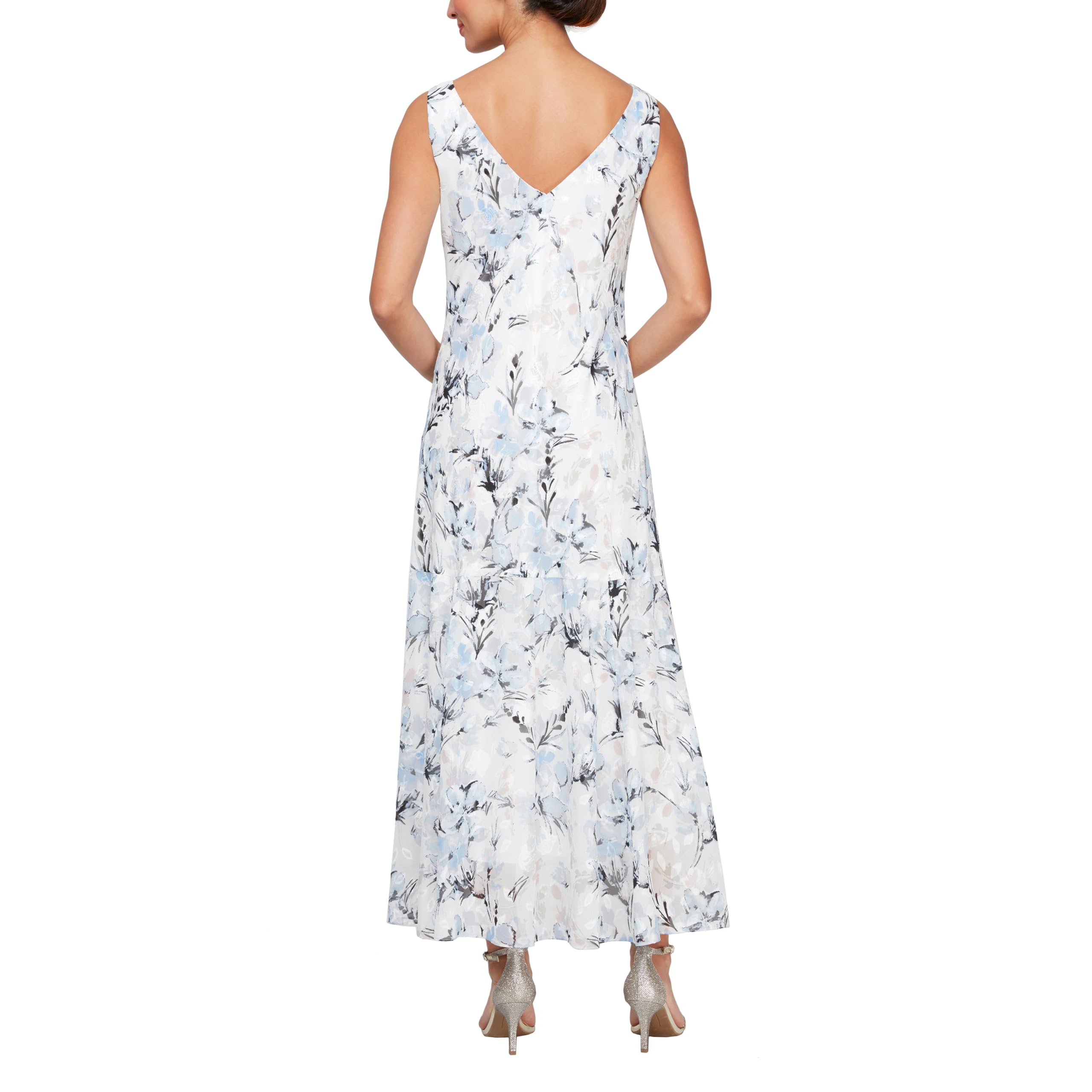 Alex Evenings Women's Formal Sleeveless Cowl Neck Floral Print Gown with Detachable Shawl - Elegant Mother of The Bride Dress & Wedding Guest Outfit for Evening Parties, Galas & Special Occasions