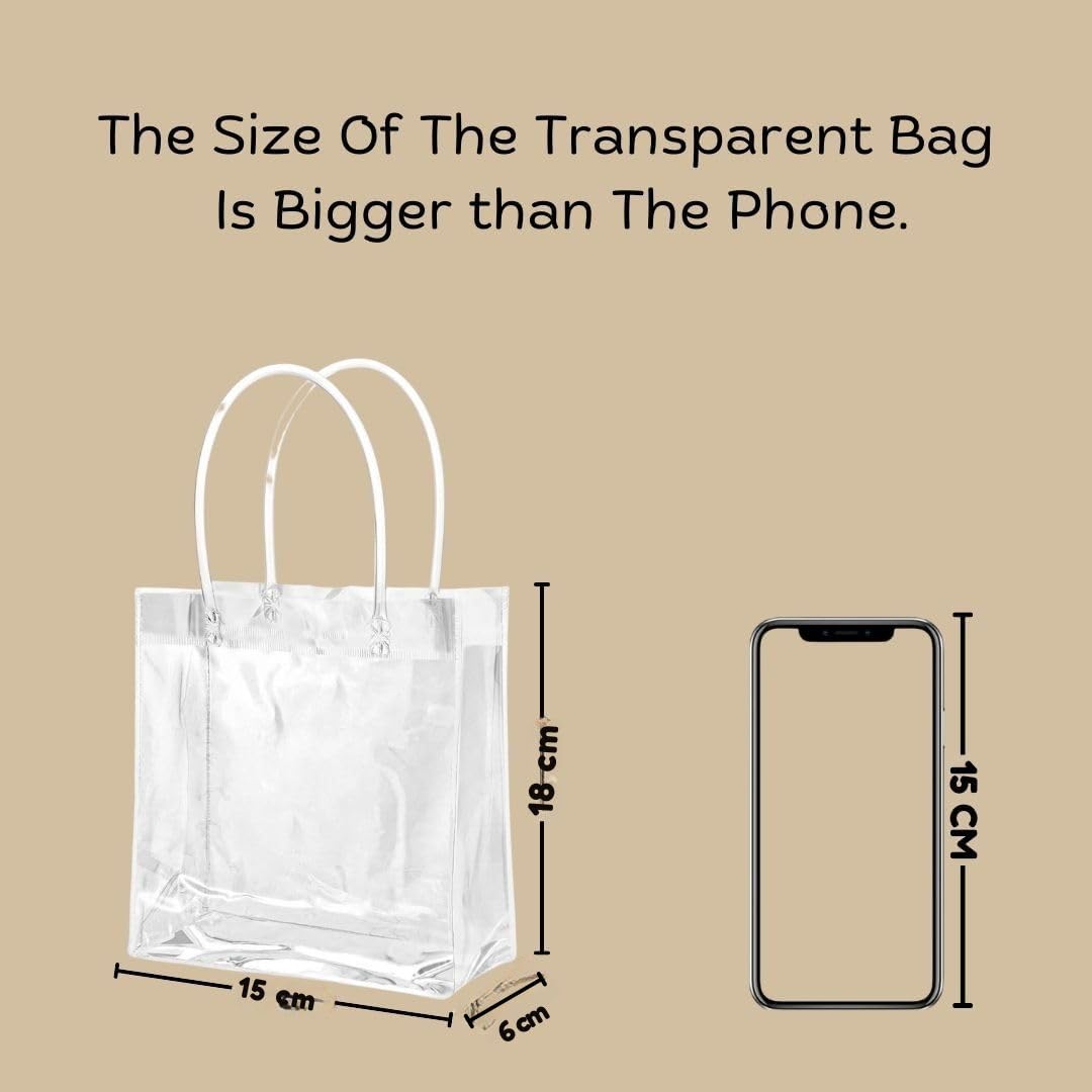 6 Pack Small Clear Plastic Gift Bags with Handles - 18cm Transparent Goodie Bags for Valentine's Day, Party Favors, Wedding Favors, Birthday Treats & Retail Shopping