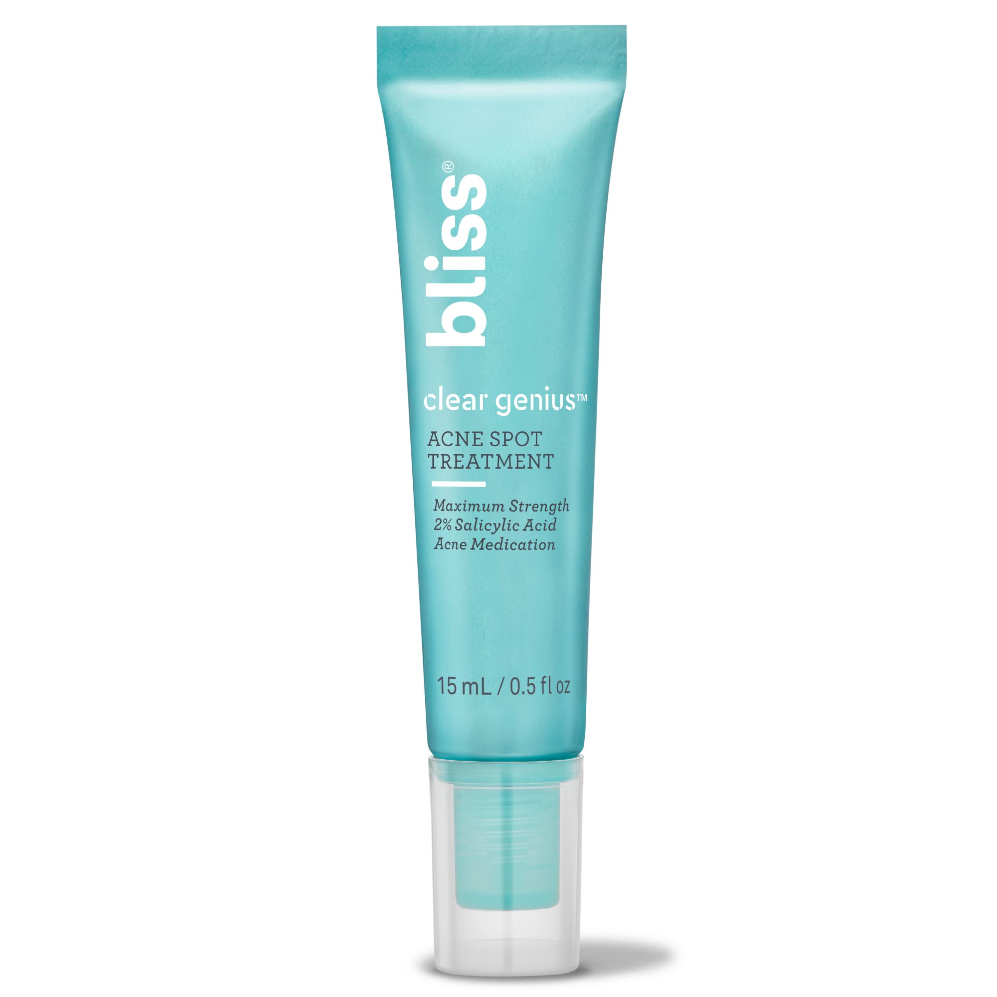 Bliss Clear Genius Acne Spot Treatment – 2% Salicylic Acid Maximum Strength for Blemish Reduction – Clean, Vegan & Cruelty-Free Formula (0.5 Fl Oz) | Perfect for Overnight Spot Treatment & Daily Acne Care