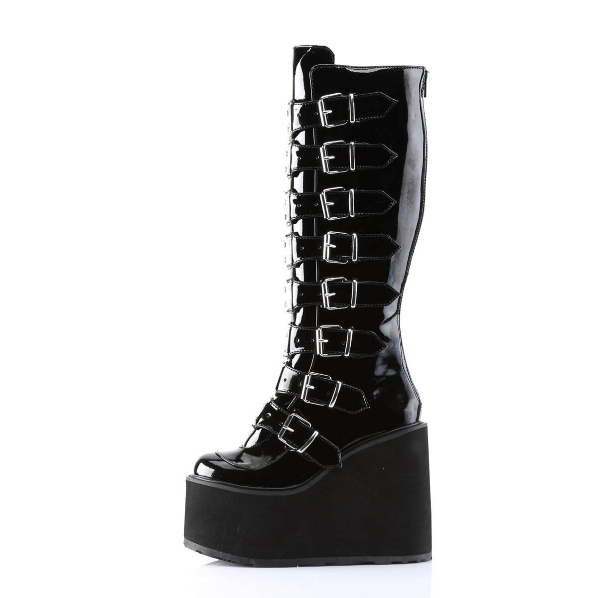 Demonic Women's 5.5 Inch Chunky Heel Knee High Platform Boots with Metal Plates - Black Size 8 | Gothic Fashion, Punk Outfits & Nightclub Wear