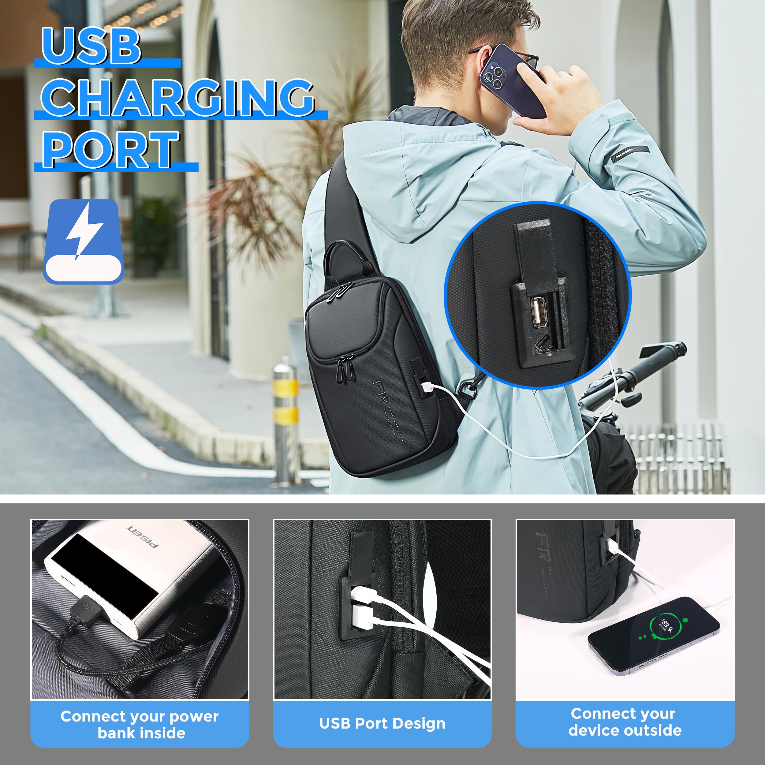 Waterproof Anti-Theft Sling Bag for Men & Women - Lightweight Crossbody Shoulder Chest Bag with USB Port - Perfect for Travel, Hiking, Commuting & Everyday Use