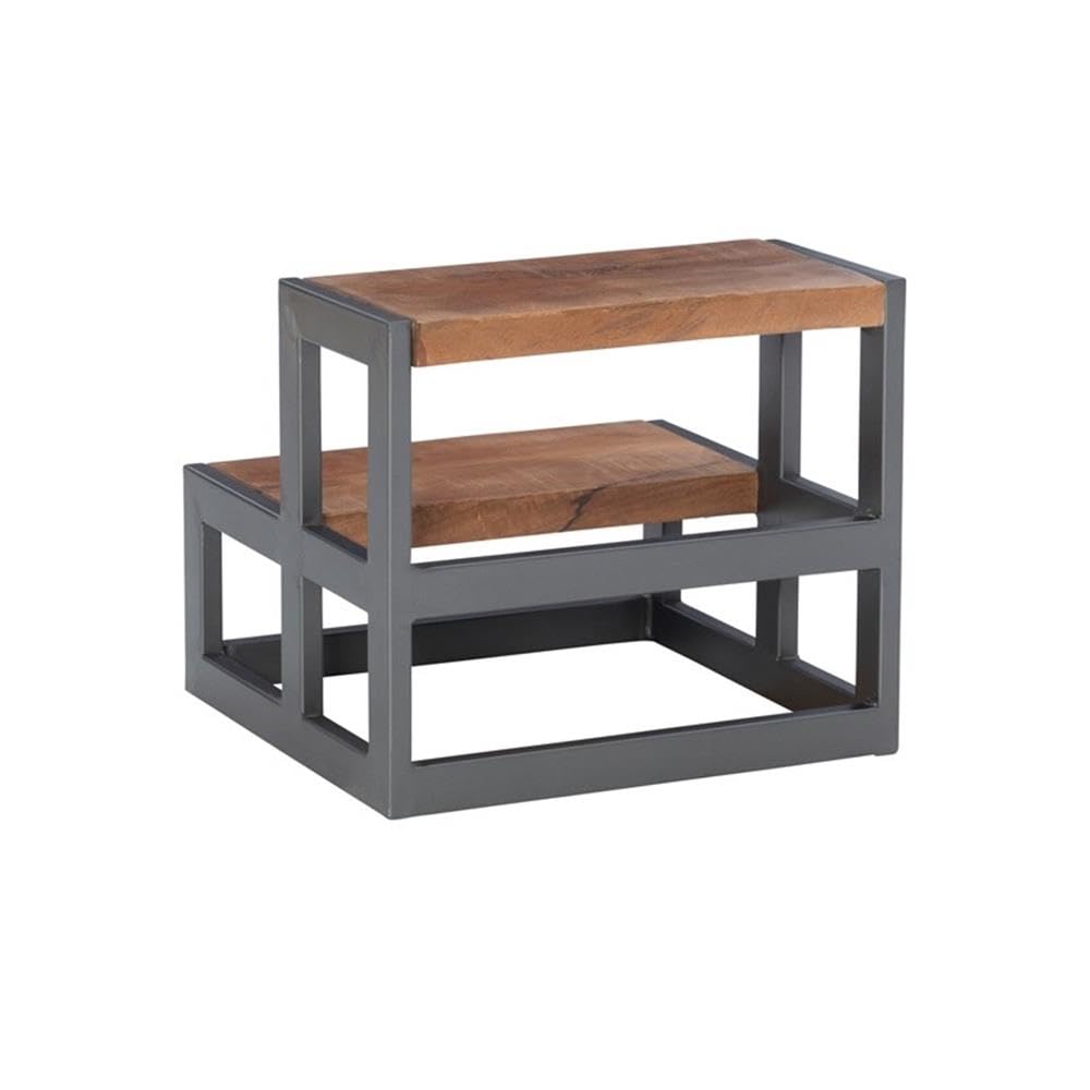 Powell Furniture Linon Benny Wood and Metal Bed Frame in Gunmetal Gray - Sturdy Platform Bed with Headboard for Modern Bedroom, Guest Room & Dorm