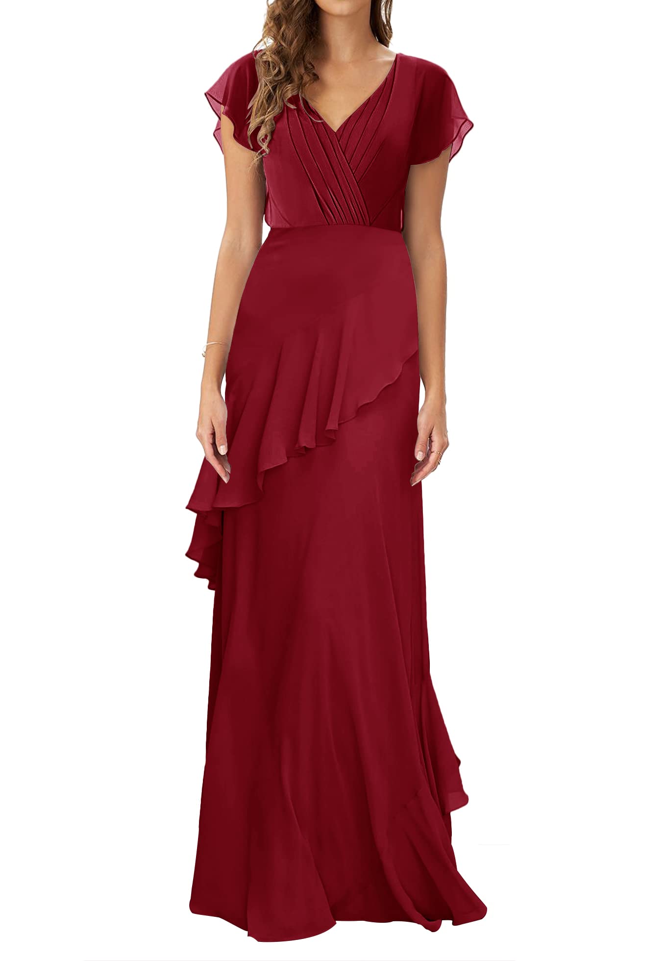 JAEDEN Elegant Chiffon Bridesmaid Dresses for Weddings - V-Neck Long Formal Evening Gowns for Prom, Homecoming & Special Occasions