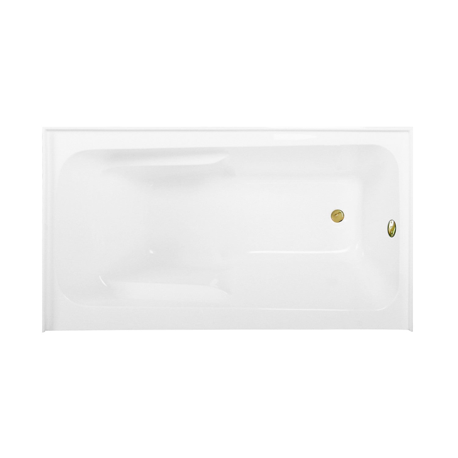 Aqua Eden 54 Inch Acrylic Rectangular 3 Wall Alcove Bathtub with Armrests - Right Hand Drain, Glossy White & Polished Brass - Perfect for Modern Bathroom Renovations and Spa-Like Relaxation