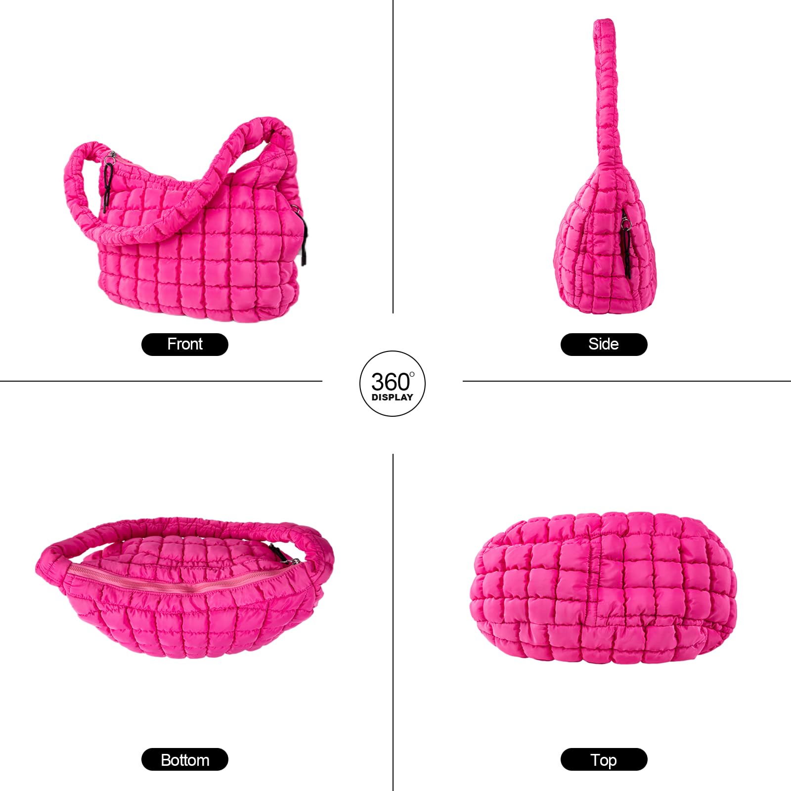 Quilted Puffer Tote Bag for Women - Large Crossbody Shoulder Bag with Zipper, Nylon Bubble Hobo Handbag Carryall | Perfect for Work, Travel, Shopping & Daily Use