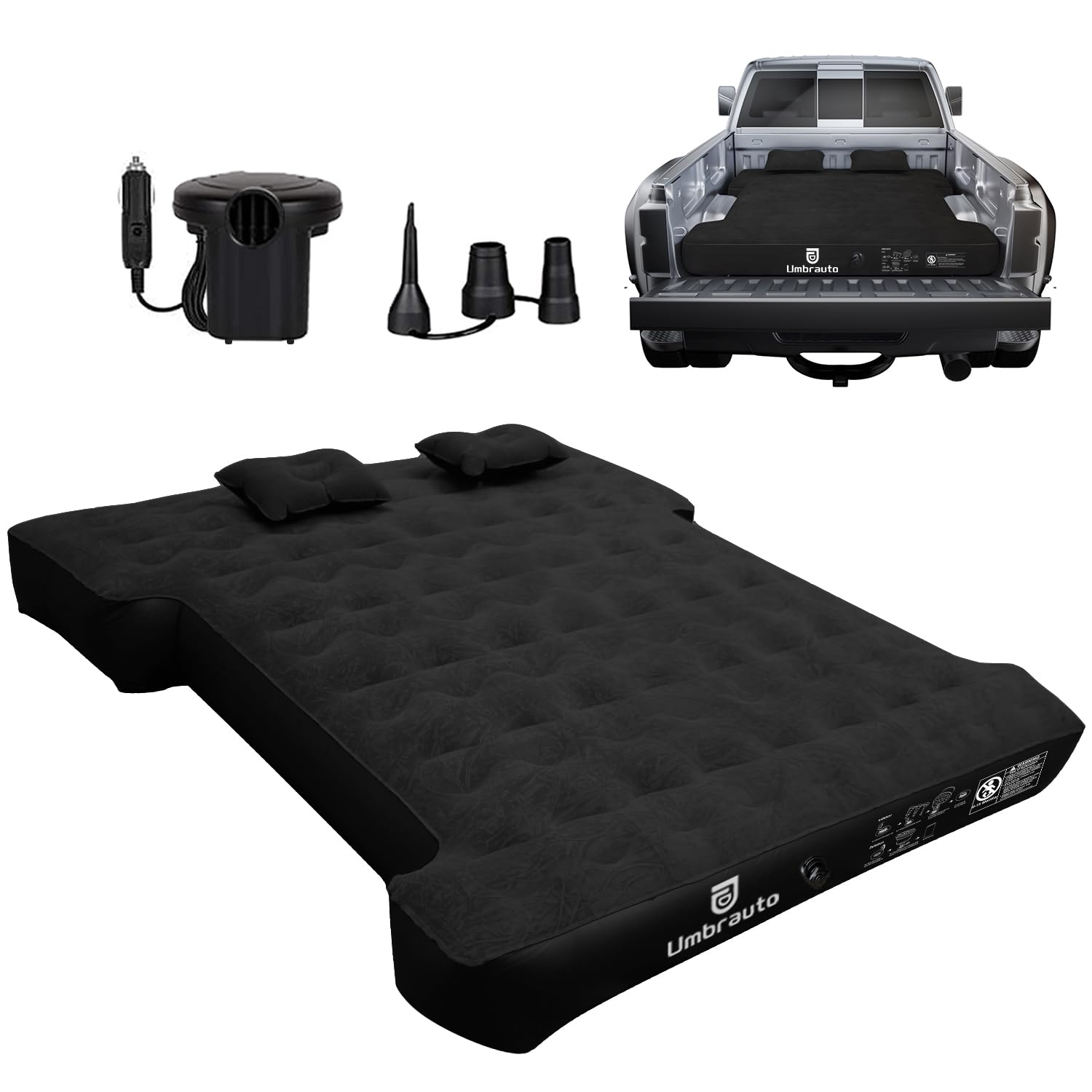 **Umbrauto Full Size Truck Air Mattress (6-6.5ft) - Inflatable Pickup Bed Airbed with Built-in Pump - Waterproof Camping Sleeping Pad for Outdoor Travel, Road Trips & Tent Camping**