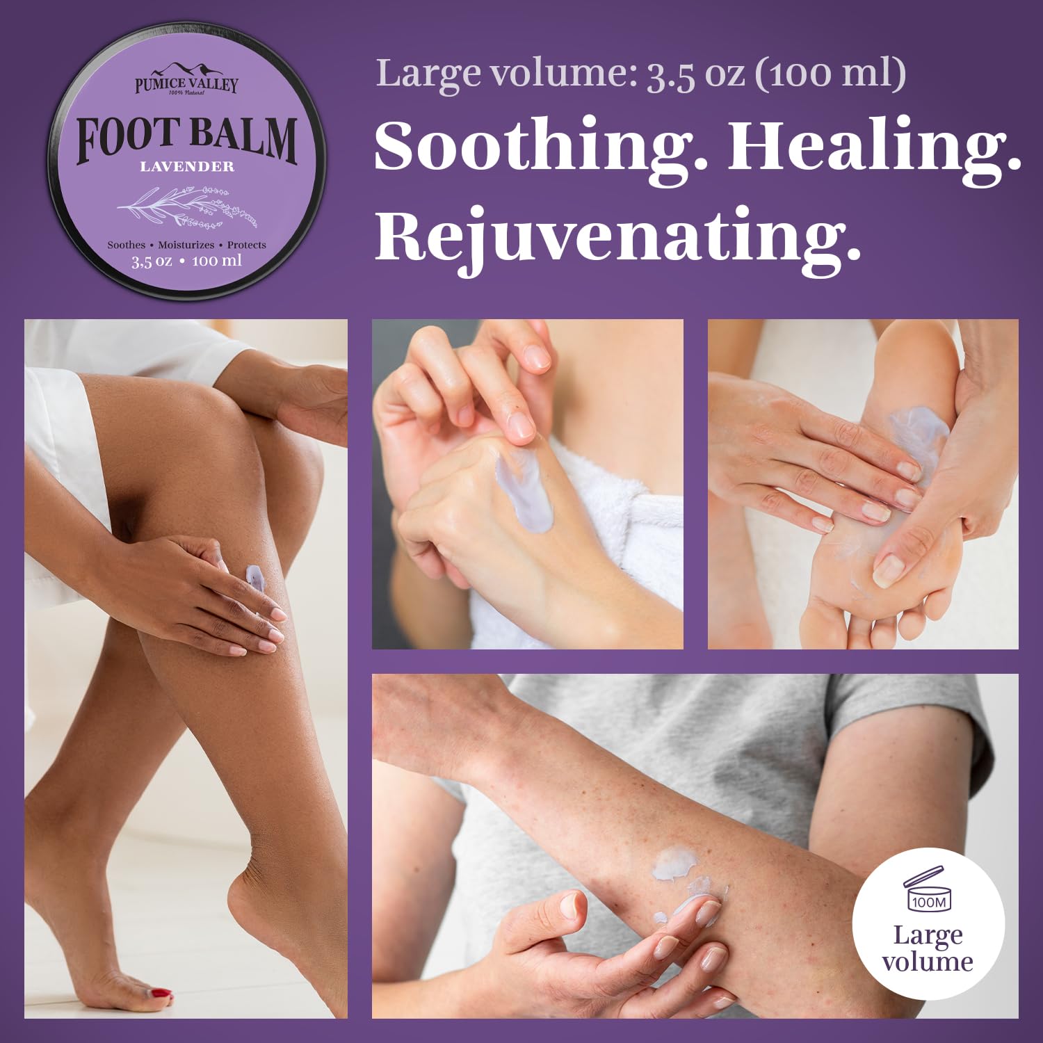 Pumice Valley Foot Balm Cream for Dry Cracked Heels & Calluses - Natural Moisturizing Foot Treatment with Lavender - 3.5 Oz | Best for Cracked Heel Repair, Dry Skin Relief & Pedicure Care at Home