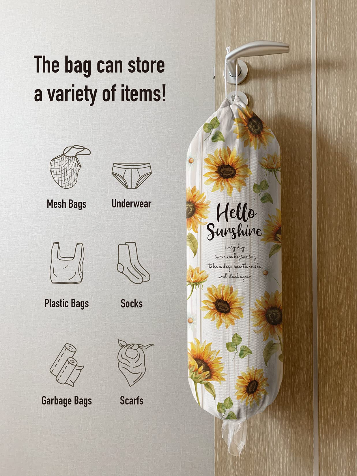 Sunflower Plastic Bag Holder & Dispenser - Kitchen Grocery Bag Organizer, Trash Bag Storage Carrier - Cute Home Decor for Kitchen, Pantry, Laundry Room - Perfect Gift for Mom, Wife, Grandma (Housewarming, Mother's Day, Birthday)