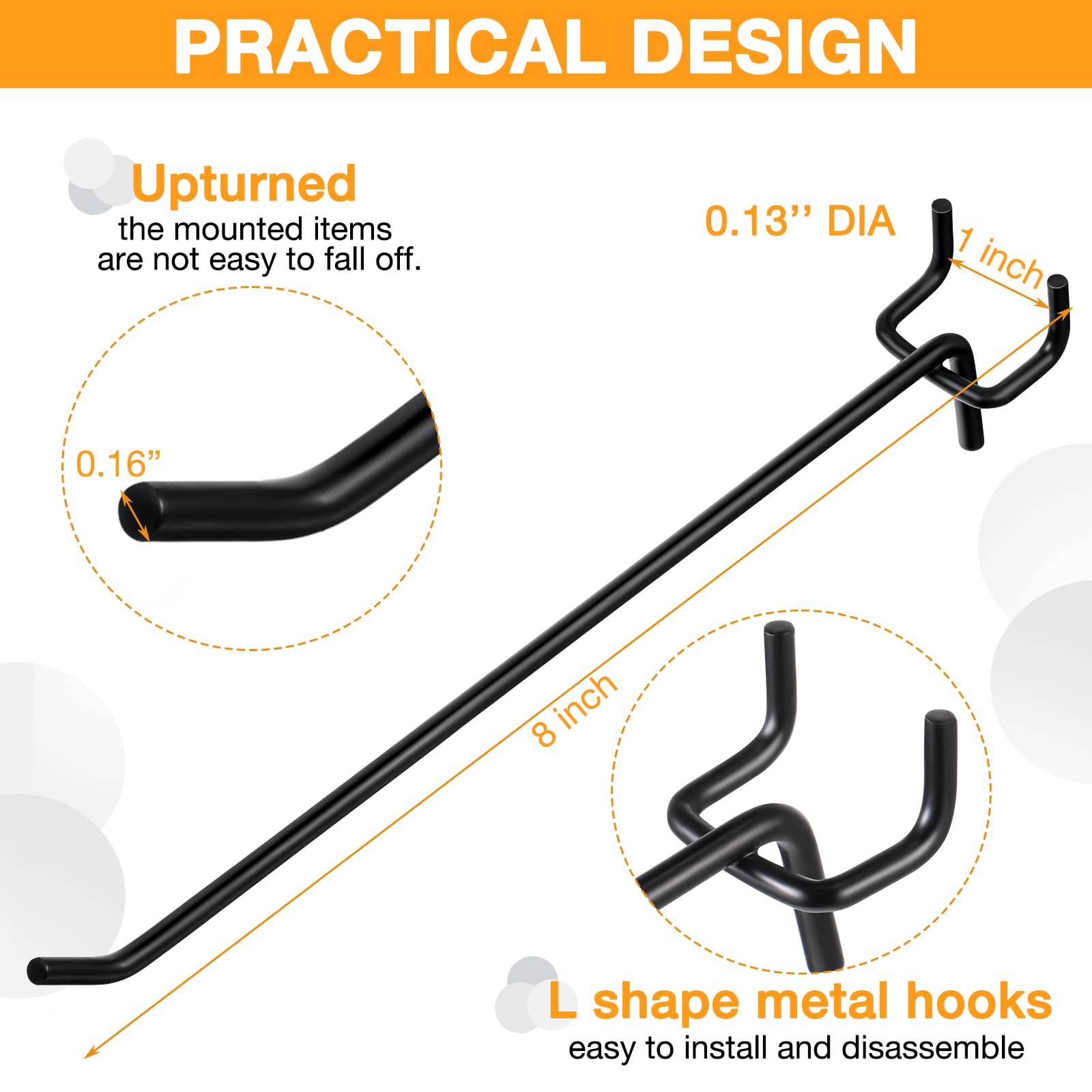 Shimeyao 100 Pcs Stainless Steel Peg Board Hooks - 8 Inch Black Wall Mount Hanging Hooks for 1/8 & 1/4 Inch Pegboard - Garage Storage Organizer Accessories for Tools, Kitchen Utensils & Retail Display