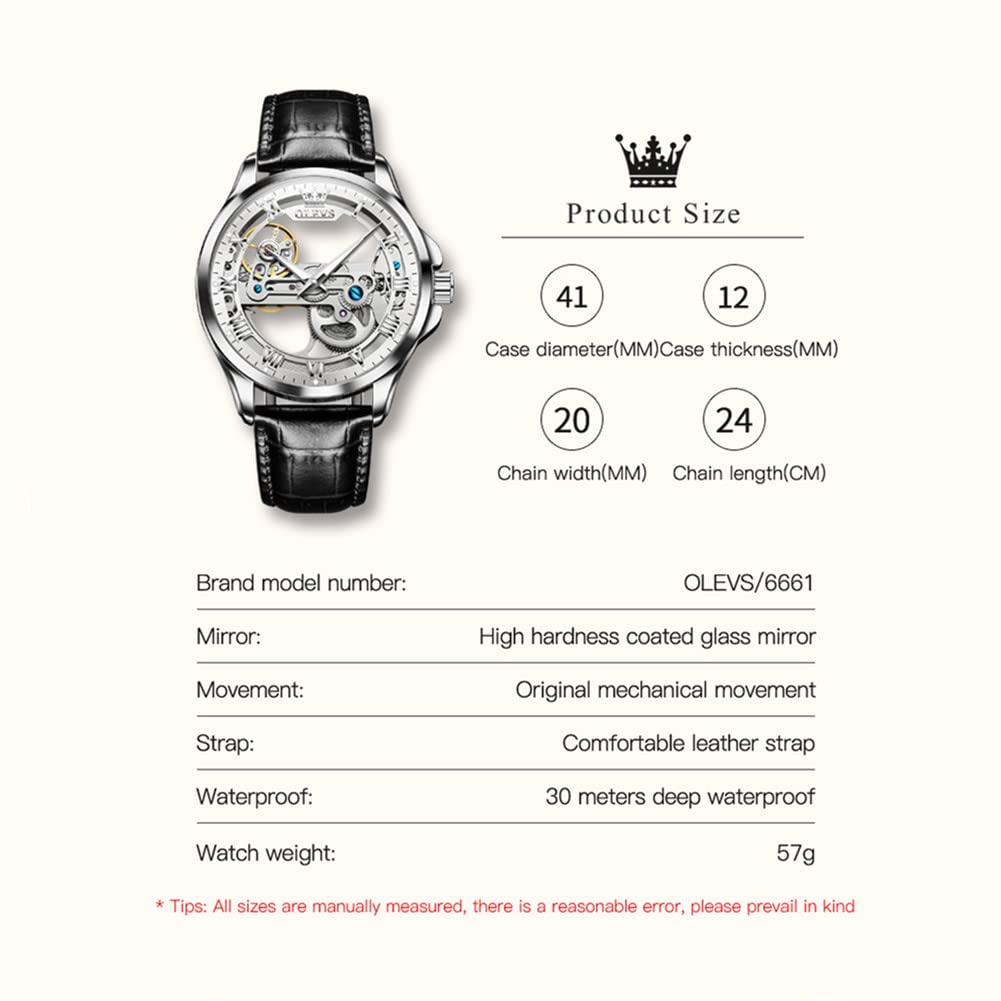OLEVS Men's Automatic Self-Winding Leather Watch - Fashionable Waterproof Chronograph Wristwatch for Young Men | Perfect for Business, Casual Wear & Special Occasions