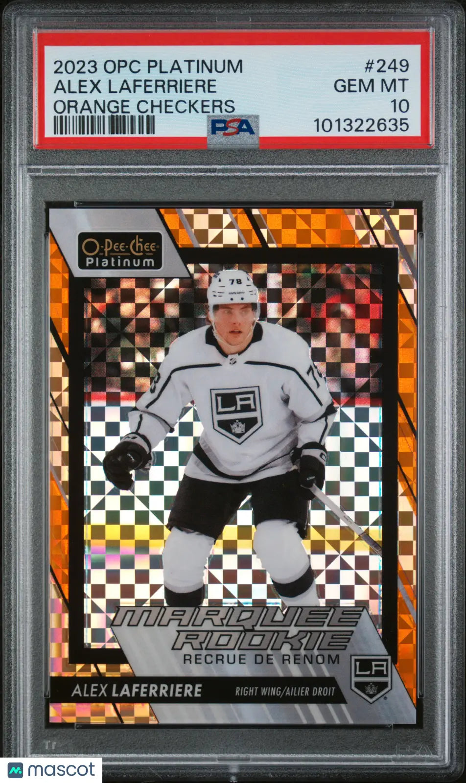 2023 O Pee Chee Platinum Alex Laferriere Marquee RC Orange Checkers PSA 10 /25 - Rare Hockey Trading Card for Collectors & Sports Fans - Perfect for Display, Investment & Memorabilia Collections