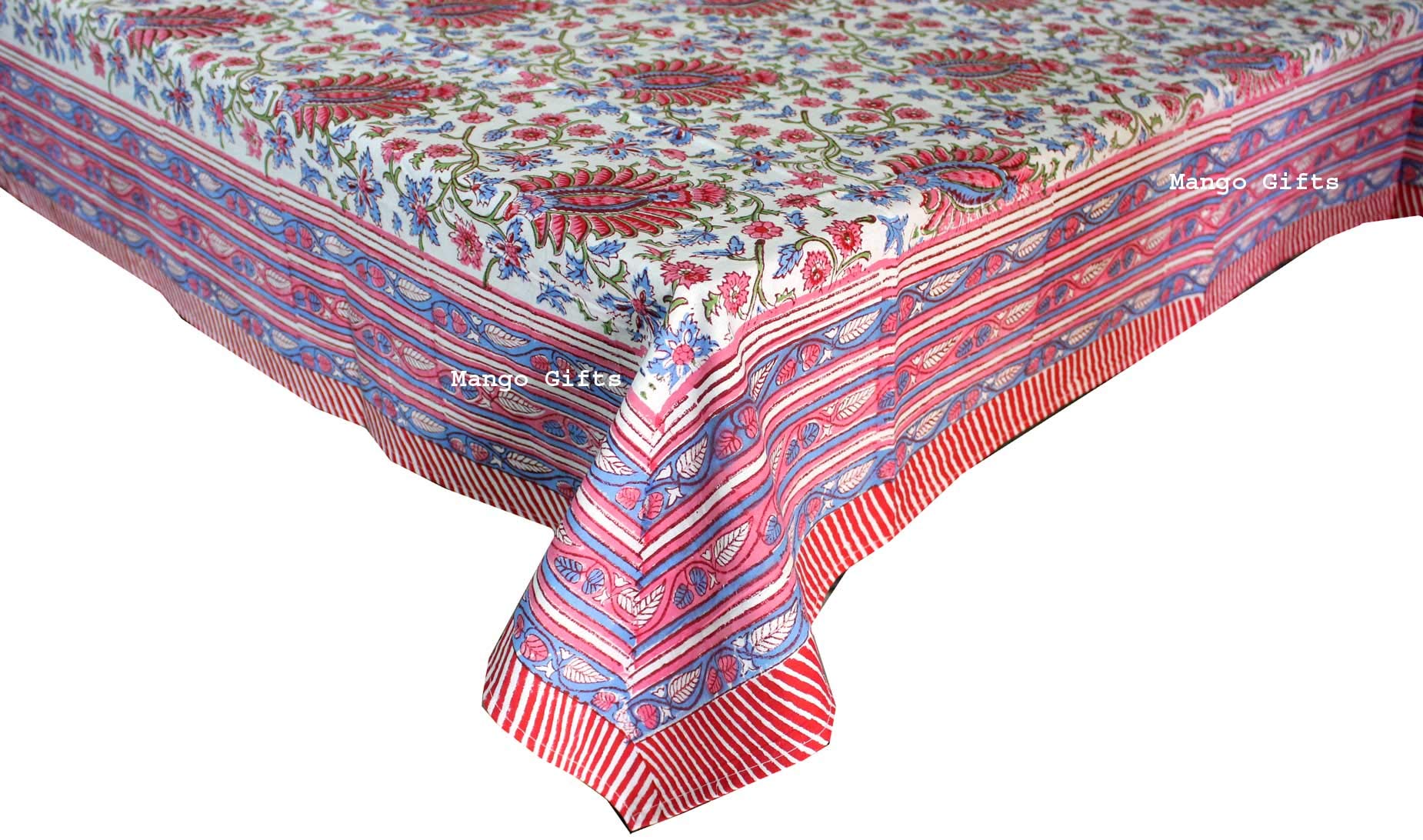 100% Cotton Hand Block Print Tablecloth - Washable & Durable 60x90 Inch Rectangular Table Cover for Easter, Thanksgiving, Christmas, Weddings - Pink Floral Farmhouse Dining Decor - Perfect for Holiday Parties, Fall Decorations & Special Occasions