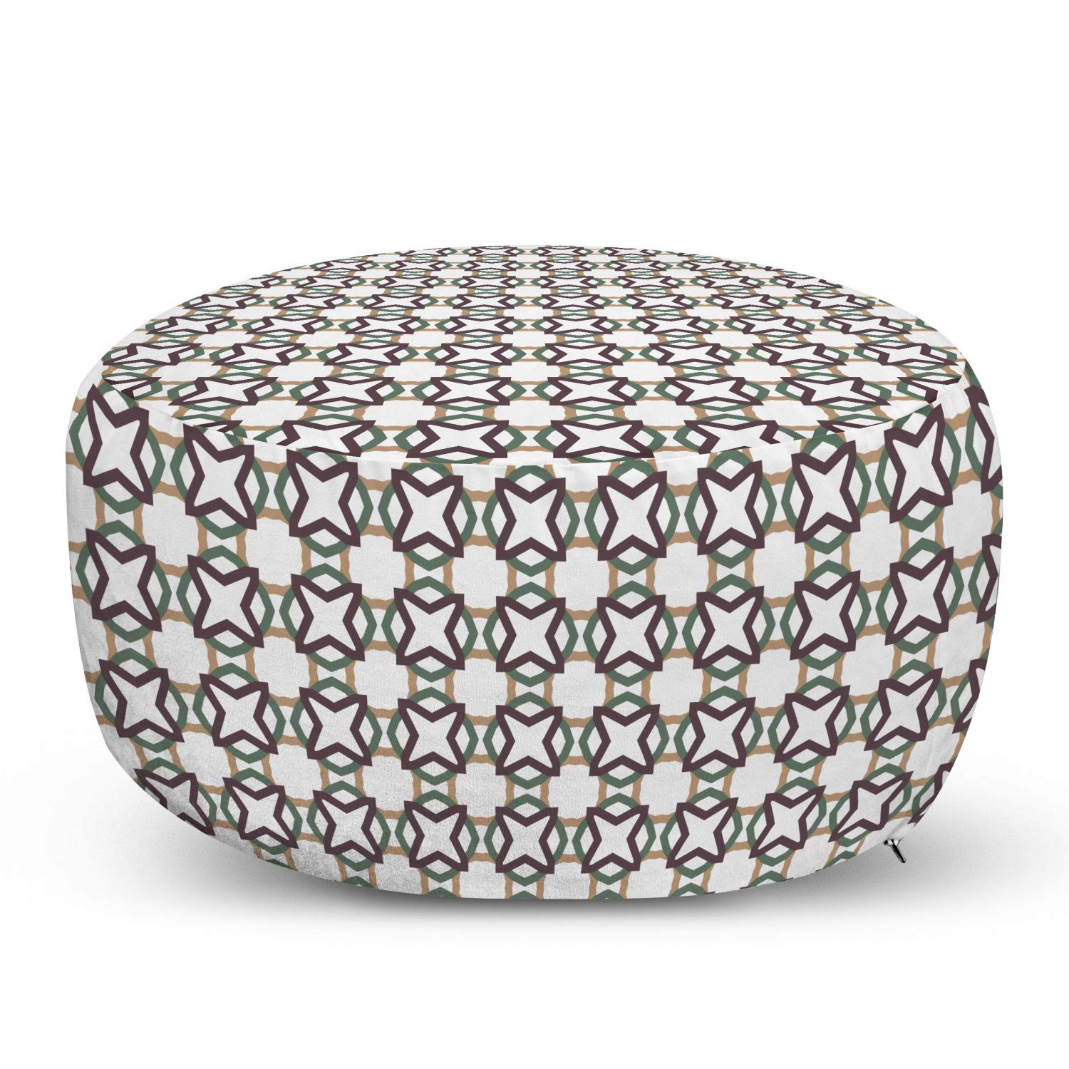 Ambesonne Abstract Ottoman Pouf with Floral Design in Earthy Tones - Soft Foot Rest with Removable Cover for Living Room & Bedroom - White & Reseda Green - Perfect for Home Decor, Lounge Seating & Cozy Reading Nook