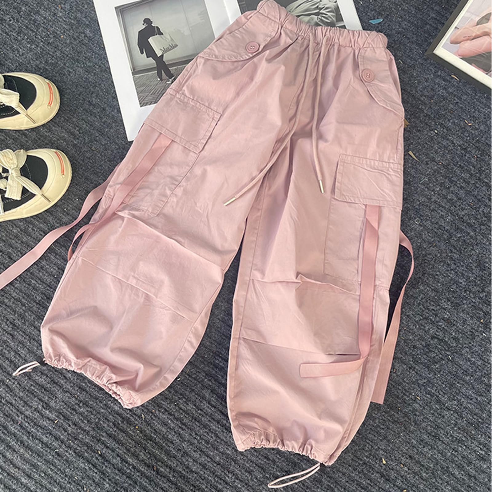 Girls Parachute Pants - Y2K Cargo Trousers with Elastic Waist & Wide Leg | Trendy Track Pants for Kids Ages 5-14 | Perfect for School, Streetwear & Casual Outfits