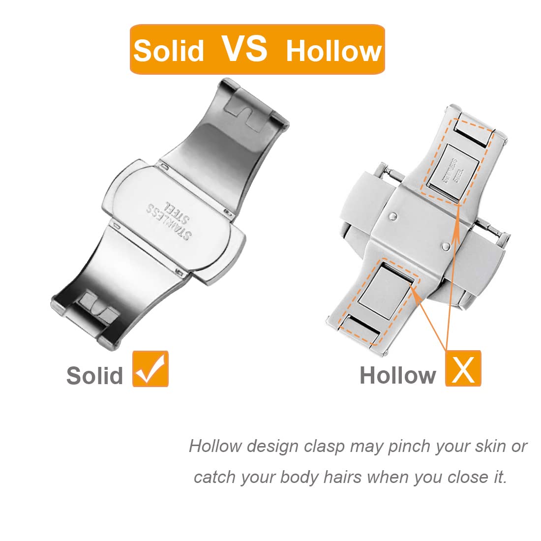 Stainless Steel Butterfly Deployment Watch Clasp - Replacement Buckle for Leather Watch Bands | Secure & Adjustable Watch Accessory for Men & Women | Perfect for Dress Watches, Business Attire & Everyday Wear