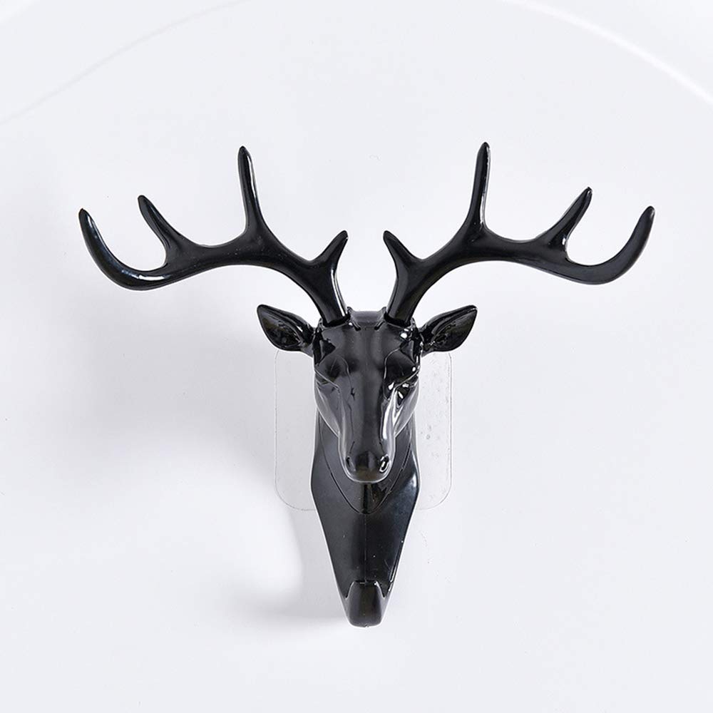 Deer Wall Key Holder with 9 Hooks - No Drill Wall Mounted Key Organizer & Decorative Storage for Entryway, Bedroom, Office - Black