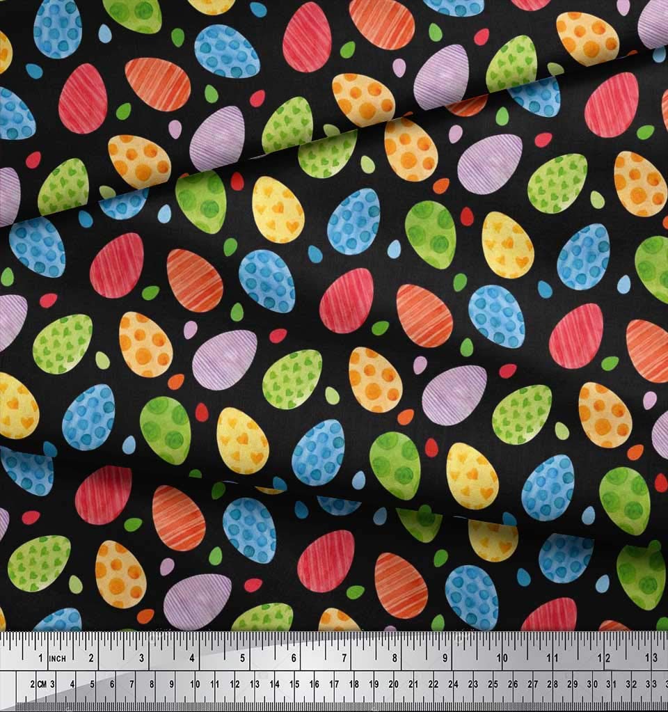 Soimoi Black Cotton Poplin Fabric by The Yard - 42 Inch Wide Easter Egg Pattern Printed Textile for DIY Crafts, Dressmaking & Home Decor | Perfect for Easter Celebrations, Spring Sewing Projects & Holiday Decorations