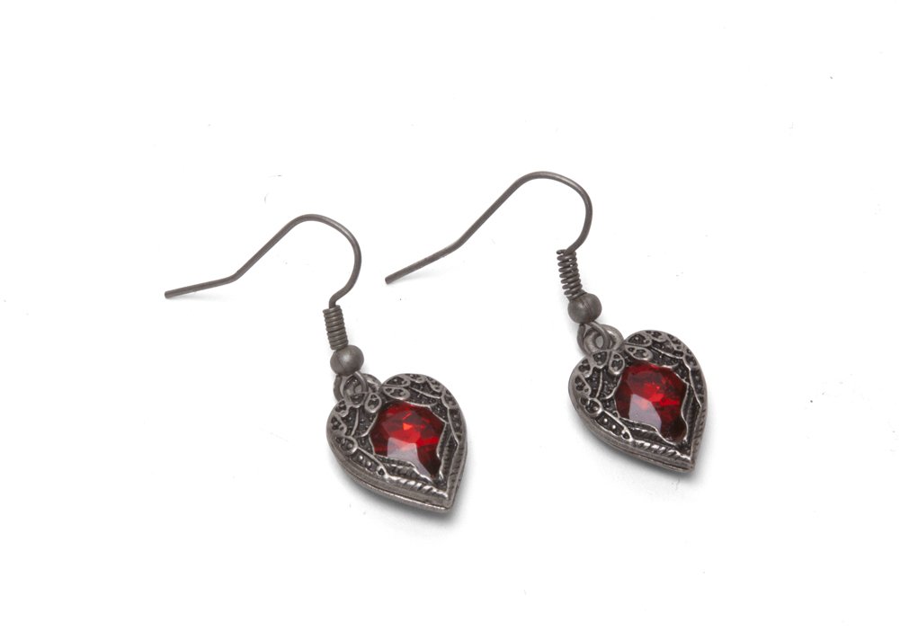 Steampunk Earrings for Women - Winged Heart Gothic Jewelry with Red Gemstones | Vintage Victorian Style Accessories for Cosplay, Halloween, and Punk Fashion
