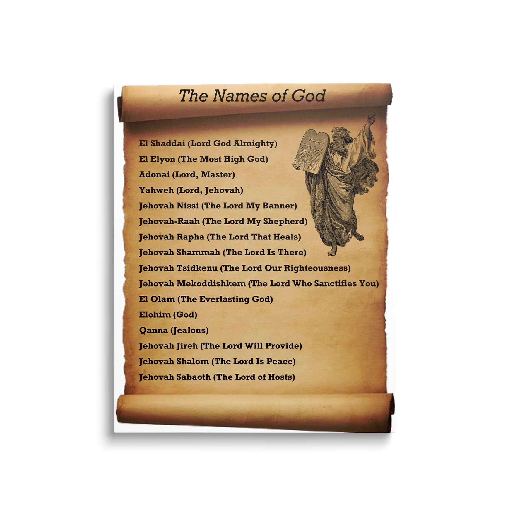 Names of God Framed Poster - Old Testament Biblical Meanings Canvas Wall Art - Christian Home Decor with Bible Verse - 8x10 Inches - Perfect for Church, Prayer Room & Faith-Based Gifts