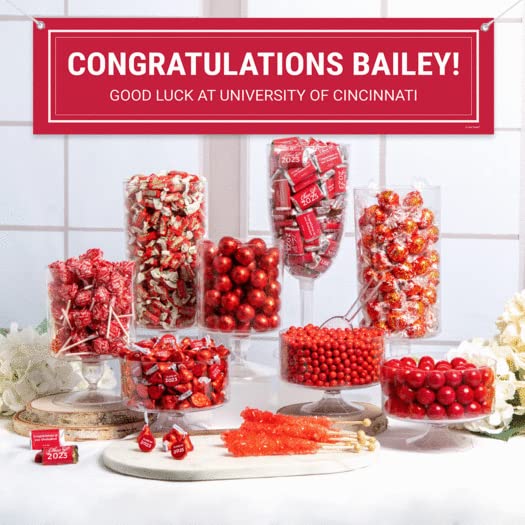 Class of 2024 Graduation Party Candy Buffet - 14 lbs Bulk Assorted Sweets (Hershey's Kisses, Gumballs, Lollipops) - Personalized Red Candy for High School & College Graduation Celebrations