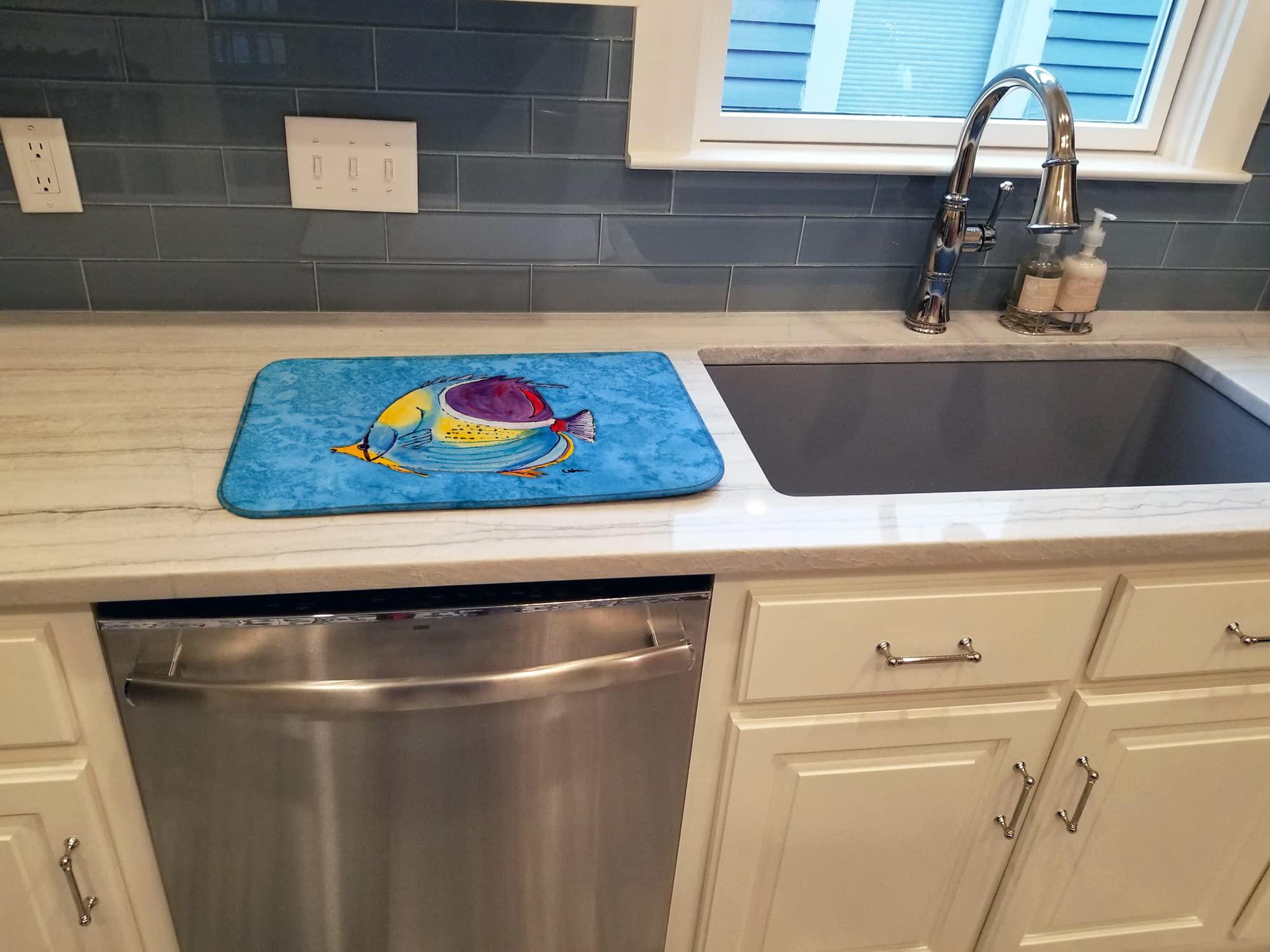 Caroline's Treasures Tropical Fish Dish Drying Mat - Absorbent Kitchen Counter Mat for Dishes, 14x21 Inch Colorful Drainer Pad | Perfect for Kitchen Countertops, Sink Areas & Drying Dishes Safely