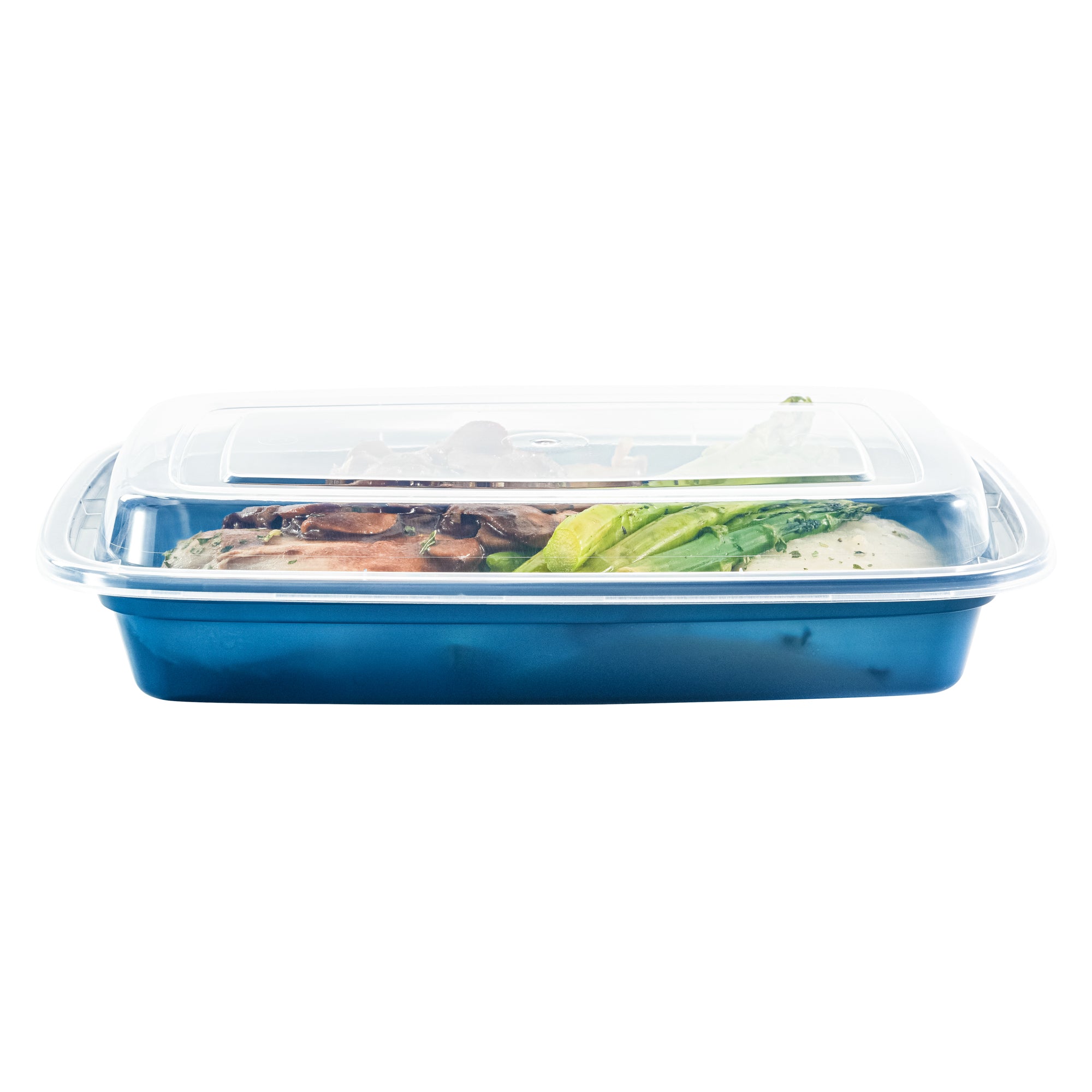 16 oz Rectangle Midnight Blue Plastic To Go Containers with Clear Lids - 100 Pack (7.75