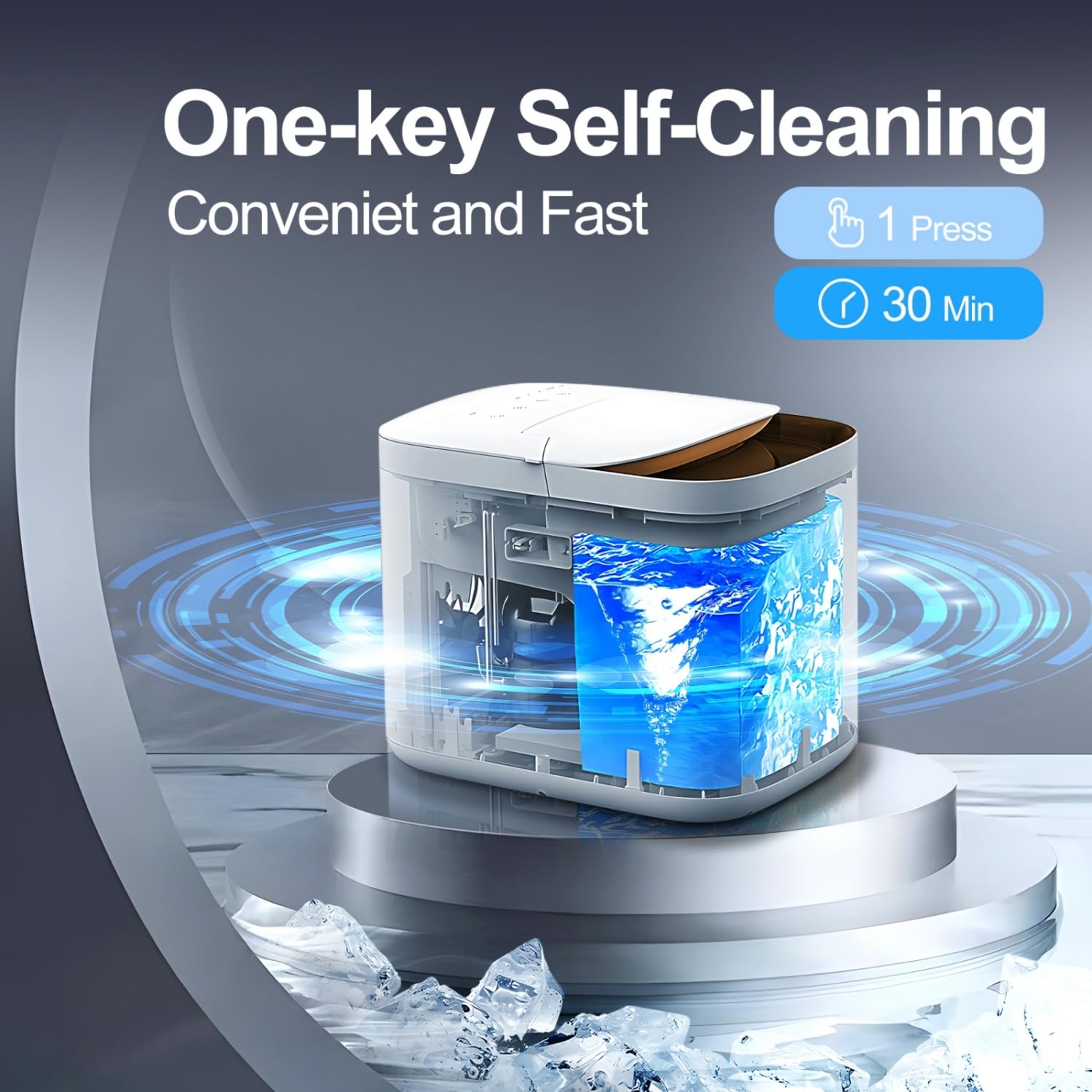 Portable Countertop Ice Maker Machine with App - 33lbs/24H Chewable Pebble & Bullet Ice in 6-8 Mins, 30 Min Self-Cleaning, 2 Ice Sizes - Perfect for Home, Office, Bar, RV & Outdoor Parties (White)