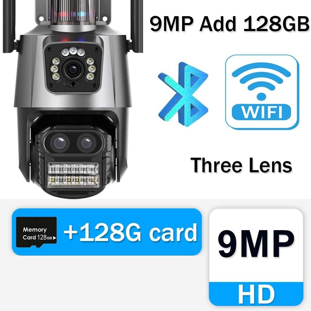 JOLIANE 9MP HD IP Security Camera with 3 Lenses, 8X Zoom PTZ, Wireless CCTV, Police Light Alarm & 128GB Storage - Indoor/Outdoor Home Surveillance for Baby Monitoring, Pet Watching & Property Protection