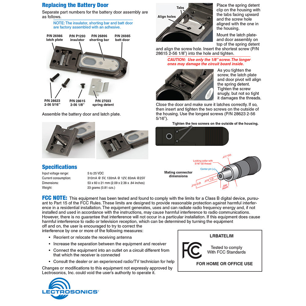 Lectrosonics Professional Battery Eliminator & Power Supply - 12V DC Power Adapter for Wireless Audio Systems - Perfect for Live Performances, Broadcast Studios & Field Recording