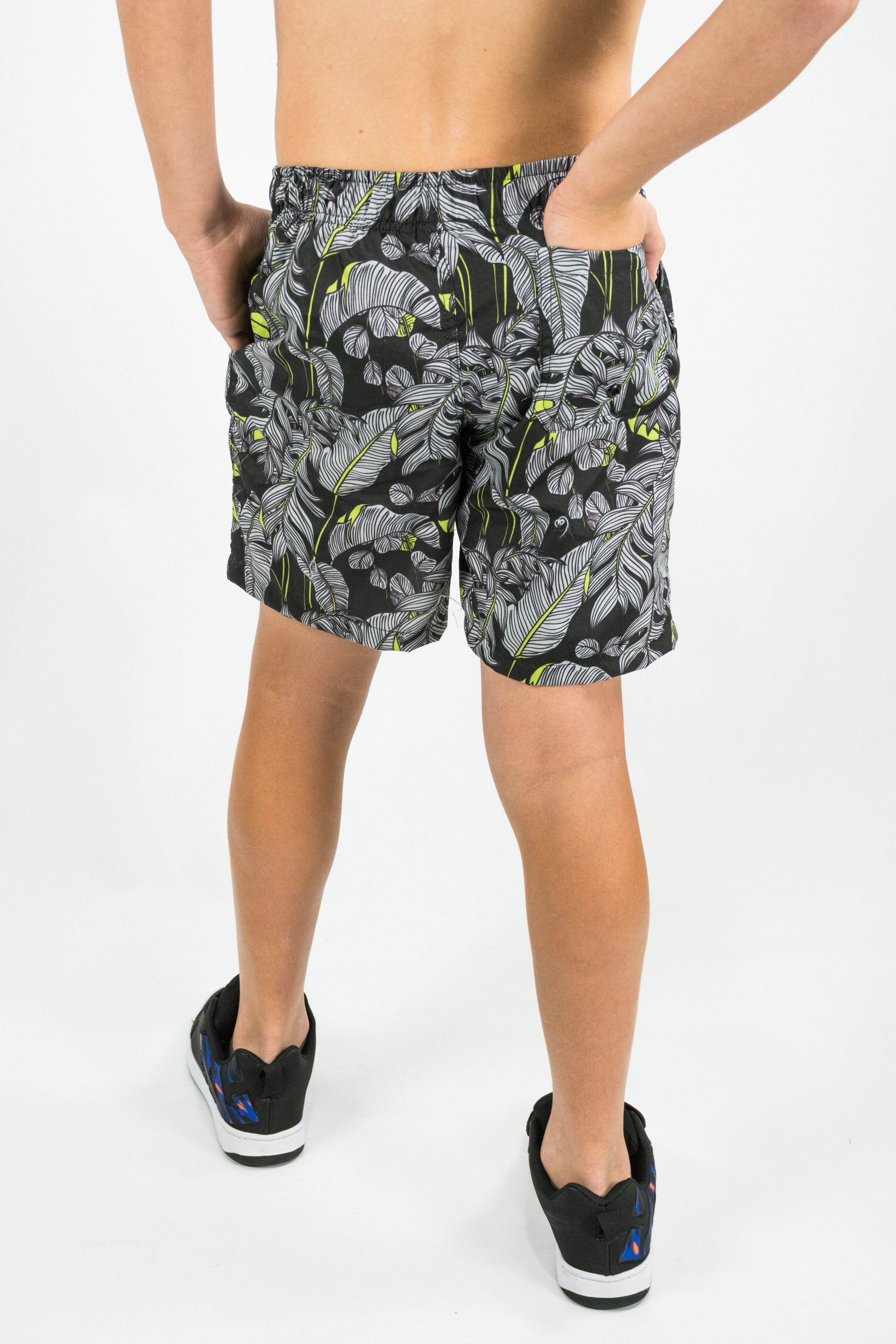 Kids Bathroom Shorts TDB Canarias ST - Black Leaves Design for Comfortable Swim & Beach Wear