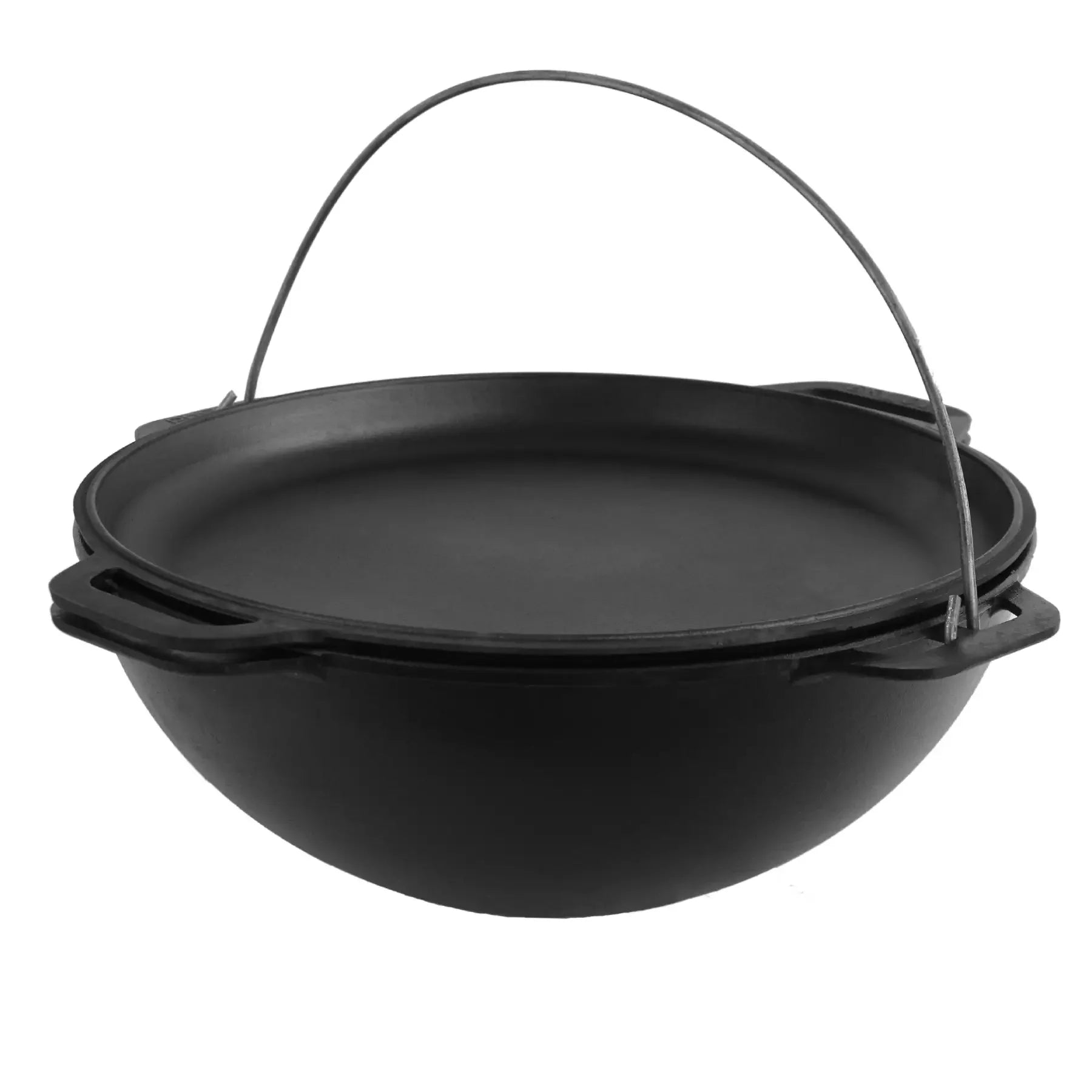 12.68 Quart Asian Kazan Combo Cooker with Frying Pan Lid - Dutch Oven for Braising, Stewing & Deep Frying - Perfect for Outdoor Cooking, Camping & Home Kitchen Use