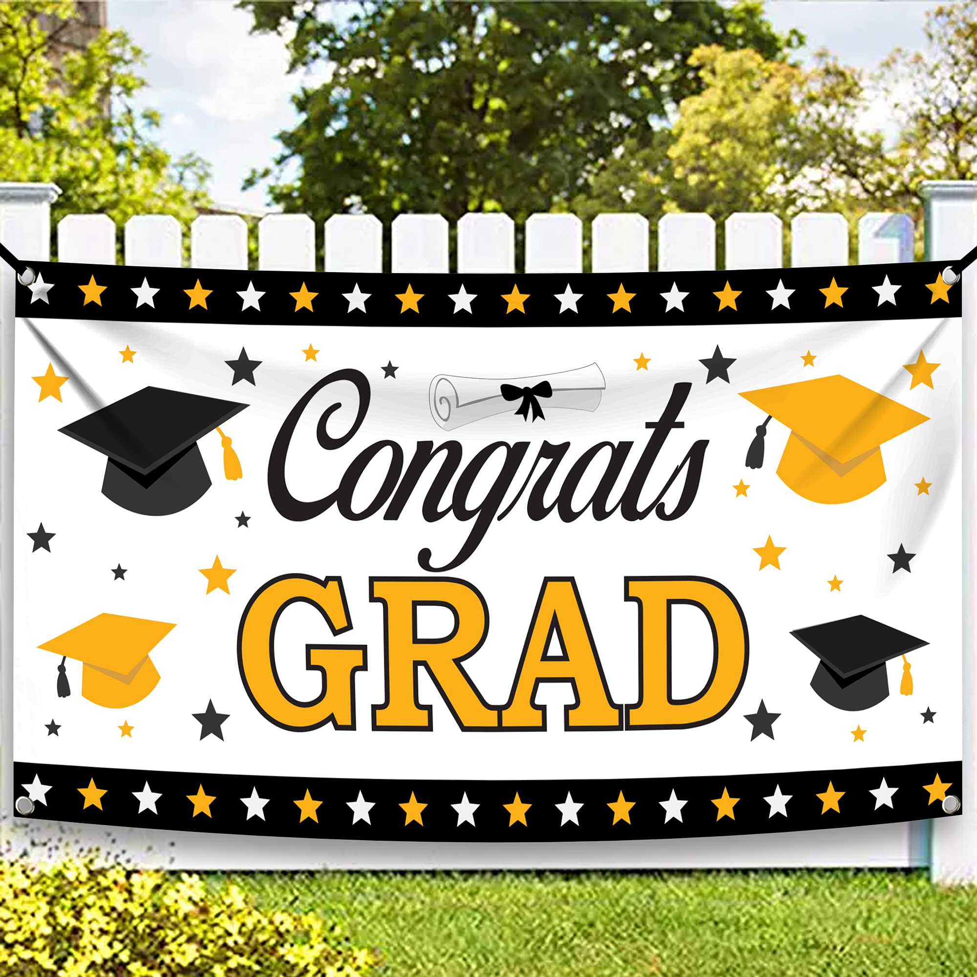 KatchOn Extra Large Graduation Banner - 72x44 Inch Class of 2025 | White & Black Graduation Decor for Backdrop & Party | Perfect for Graduation Ceremonies, Photo Booths & School Celebrations
