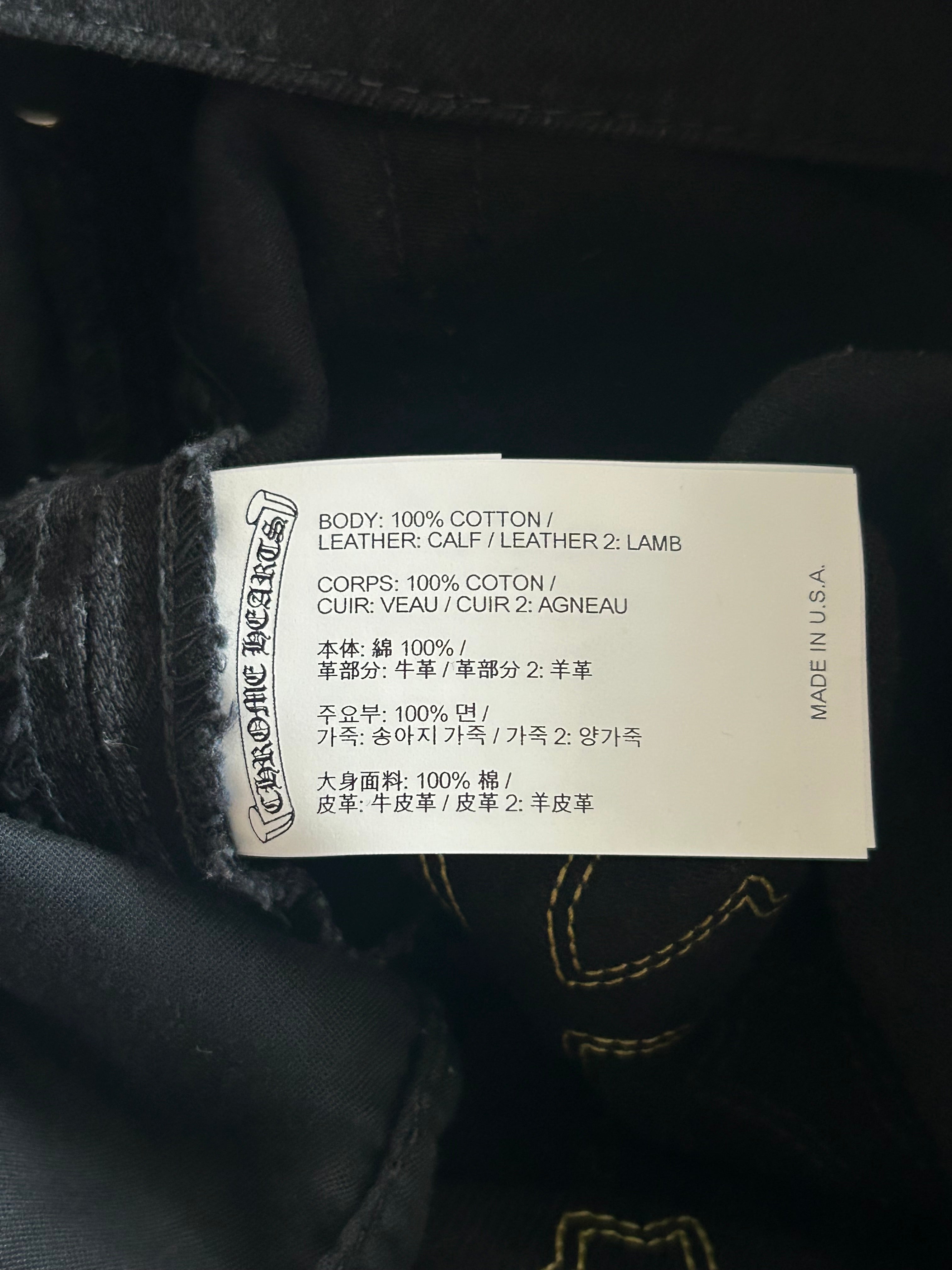 Chrome Hearts Black Cow & Yellow Cross Patch Fleur Jeans for Men & Women - Vintage Distressed Denim Pants with Embroidered Details - Perfect for Streetwear, Biker Fashion & Casual Outfits
