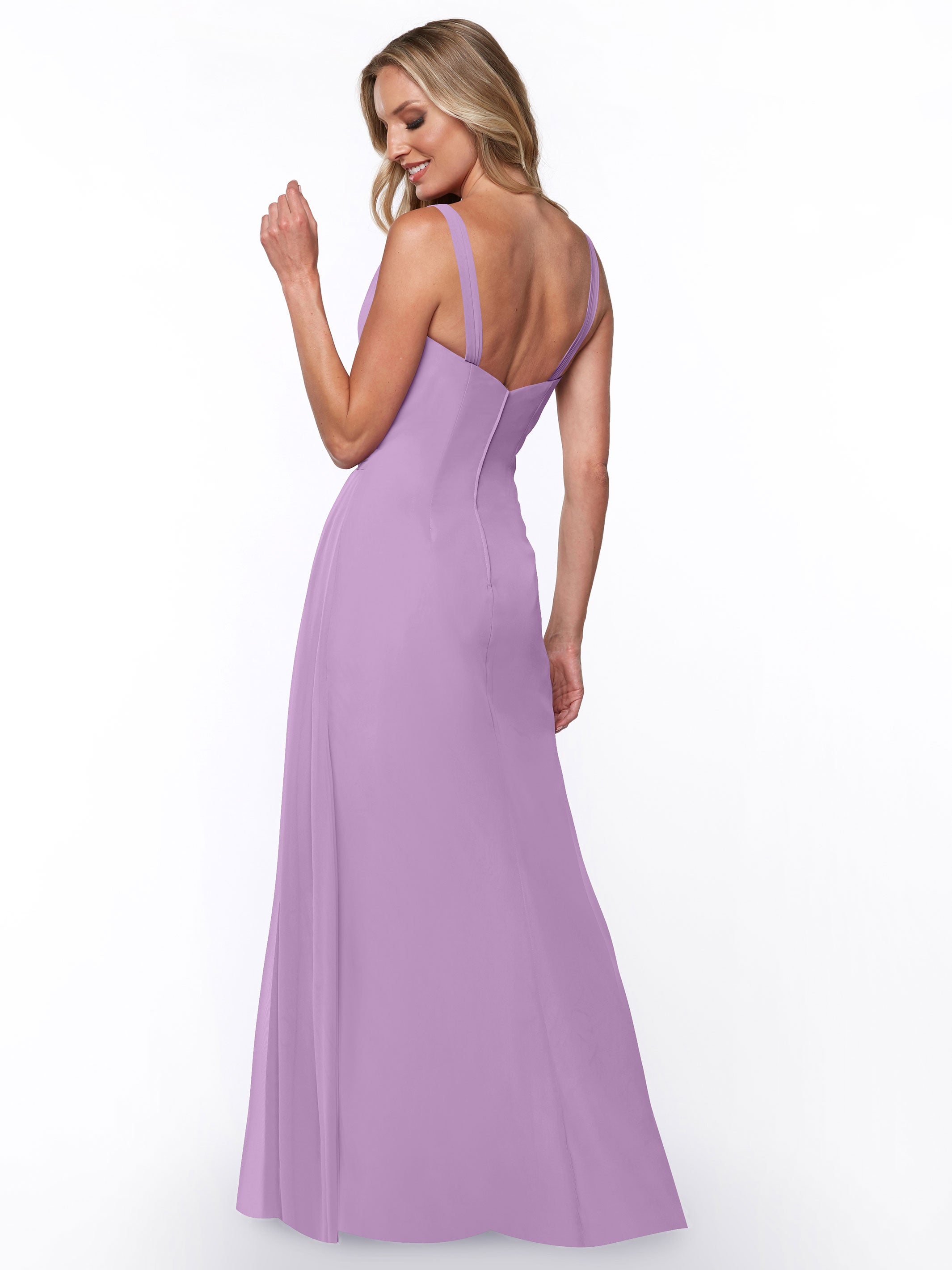 Elegant 80030 Chiffon Sheath Bridesmaid Dress with Ruching V-Neck Bodice - Perfect for Weddings, Formal Events & Special Occasions