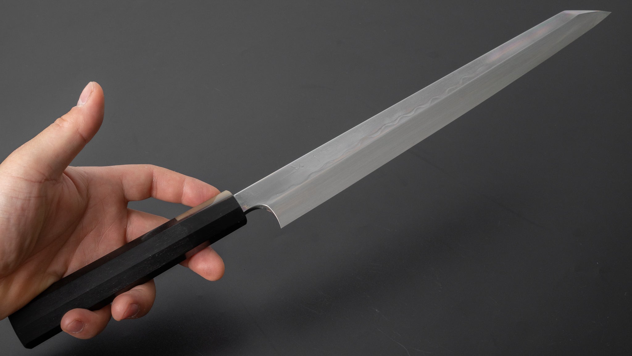 Hitohira Togashi White #1 Steel Hakumon Mizu Honyaki Kiritsuke Yanagiba 300mm Japanese Sushi Knife with Taihei Ebony Handle & Saya - Perfect for Sushi Chefs & Japanese Cuisine Preparation