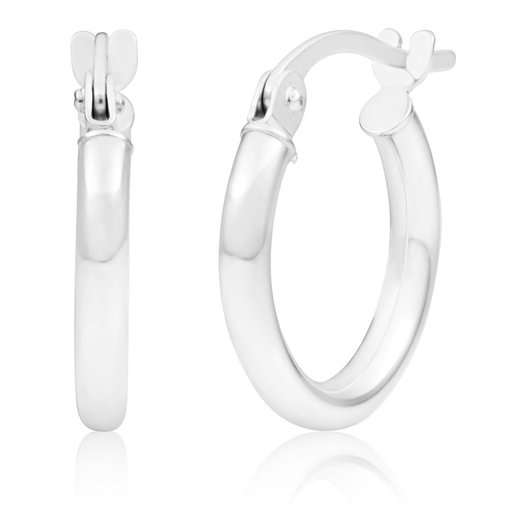9ct White Gold Plain 10mm Hoop Earrings for Women - Classic Everyday Wear, Gift for Her, Wedding & Party Jewelry
