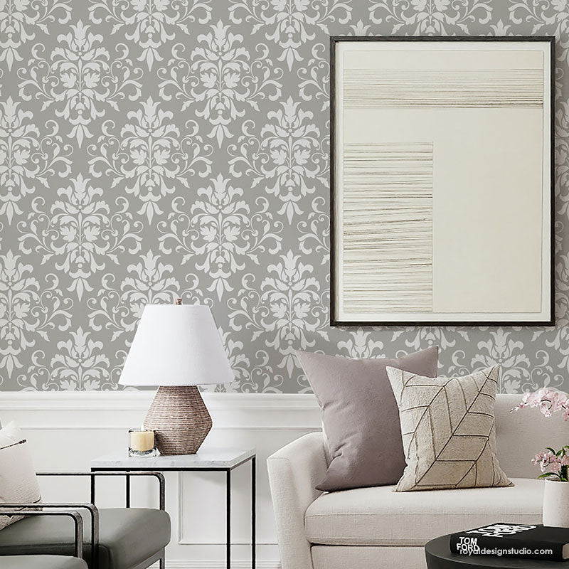 Foliate Damask Wall Stencil - Reusable DIY Painting Template for Home Decor, Wall Art, and Furniture Makeover | Perfect for Bedroom, Living Room, and Nursery Accent Walls