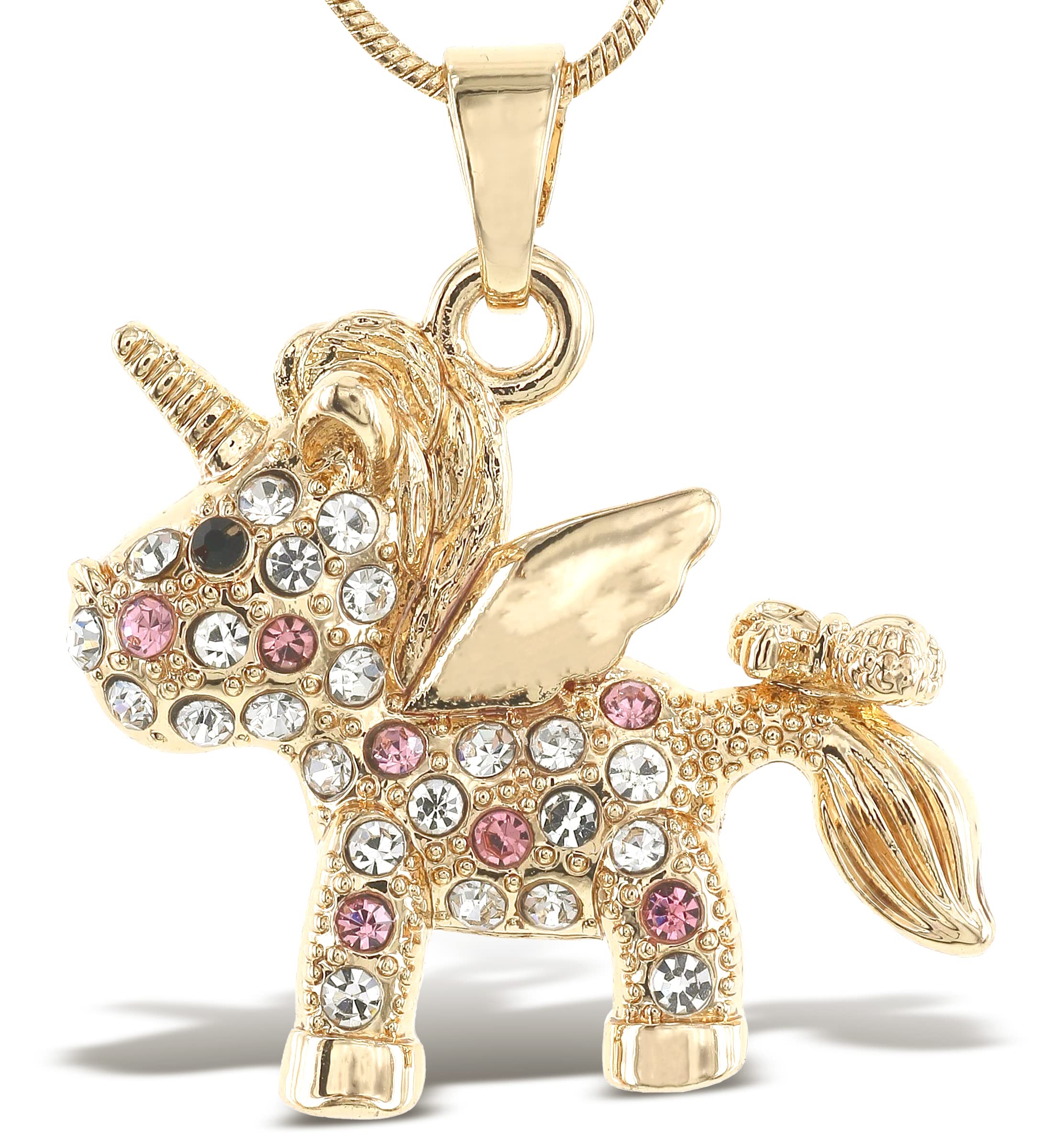 Sparkling Gold Unicorn Crystal Pendant Necklace - Elegant Magical Unicorn Charm Jewelry for Women & Girls - Perfect Gift for Birthday, Christmas & Special Occasions - 18 Inch Chain - Wear to Parties, Date Nights & Everyday Elegance
