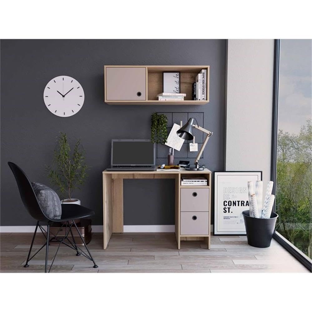 Atlin Designs 3-Drawer Modern Wood Office Desk Set - Light Oak/Taupe Finish for Home Office, Study Room & Workspace - Stylish & Functional Writing Desk with Storage