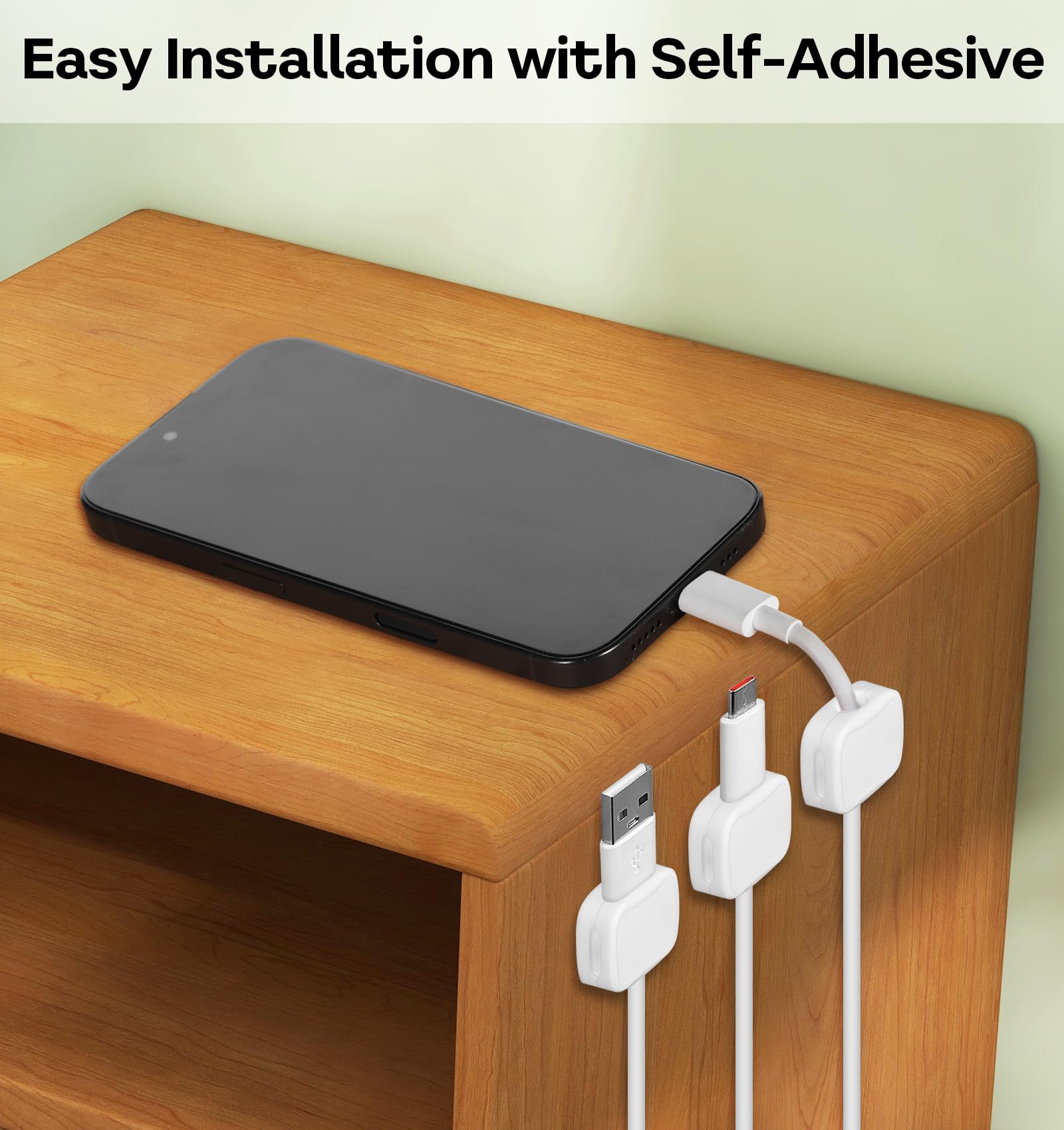 6 Pack Magnetic Cable Clips - Strong Adhesive Cord Organizer for iPhone Charger, USB Cables, Phone Wires - Perfect for Nightstand, Car, Office, Home Desk & Wall Mount (White) - Keep Your Space Tidy & Tangle-Free