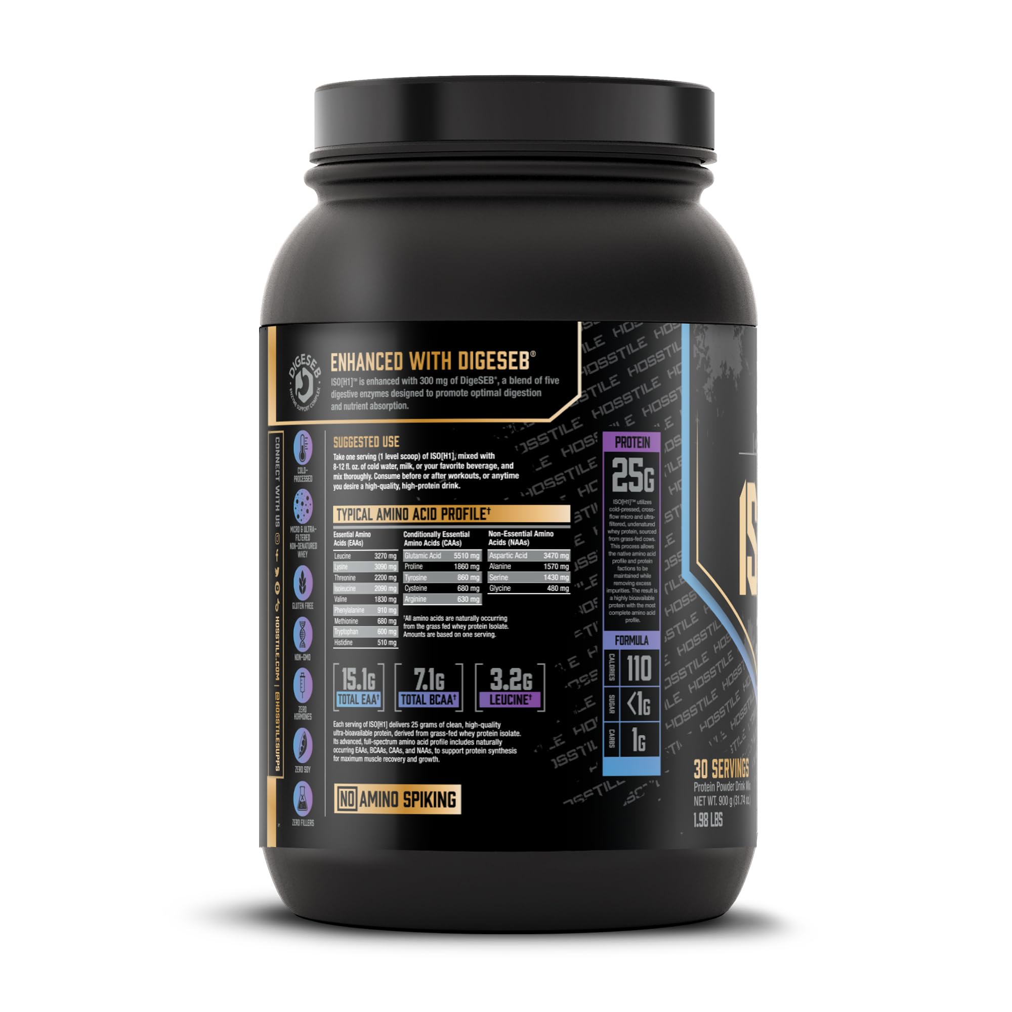 HOSSTILE ISO[H1] Grass Fed Whey Protein Isolate Powder with Digestive Enzymes - 30 Servings, Blueberry Donut Flavor for Muscle Gain, Recovery & Post Workout | Gym, Fitness & Healthy Lifestyle Supplement