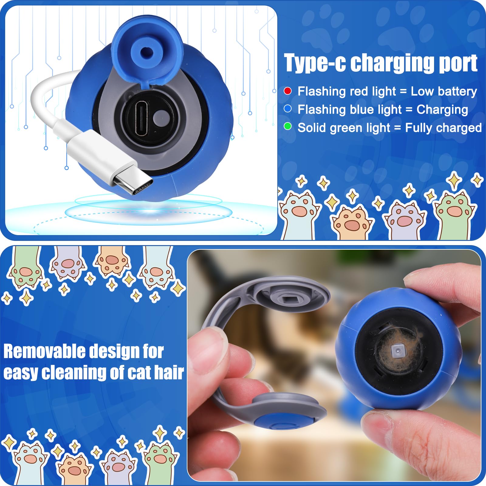 AIERSA Automatic Cat Toy - Interactive Self Play with 3 Tails for Indoor Cats (Blue) - Perfect for Bored Adult Cats